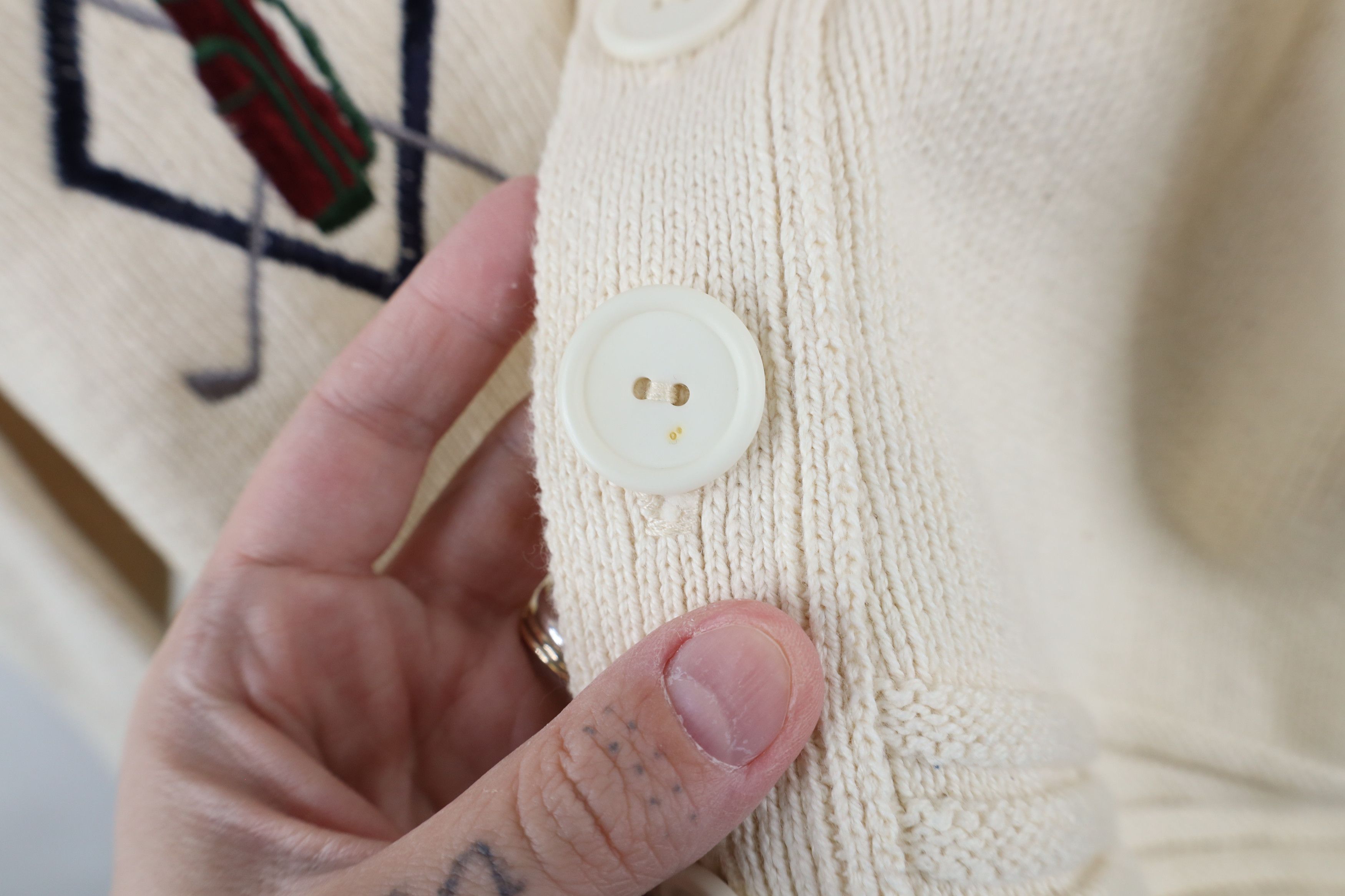 Vintage Vintage 90s Golf Ribbed Knit Cardigan Sweater Cream USA Size US XL / EU 56 / 4 - 6 Thumbnail