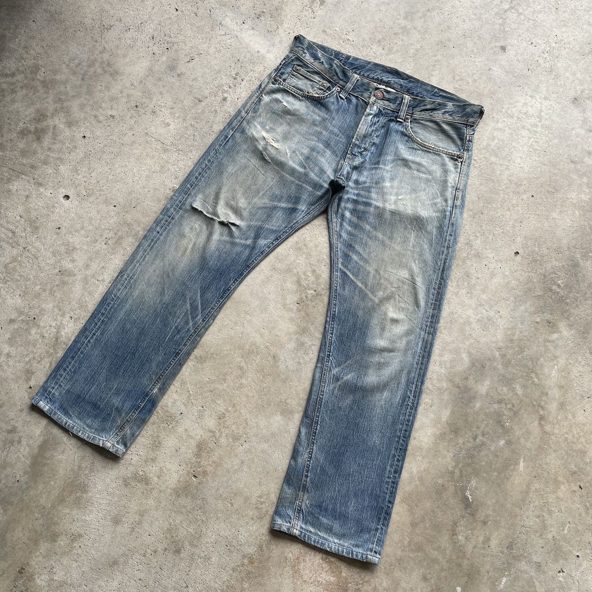 Japanese Brand W37 Vintage Edwin Faded Distressed Jeans Baggy Denim Pants Size US 37 - 3 Thumbnail