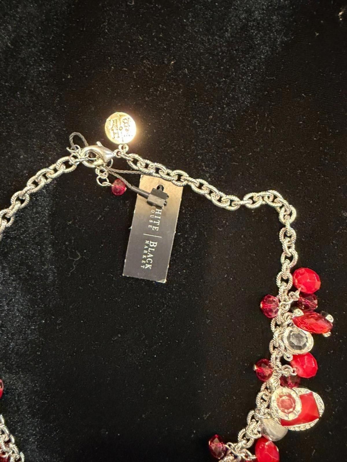 Other WHBM Necklace w/Red Bead Dangles, Bezel Set Rhinestones Size ONE SIZE - 2 Thumbnail