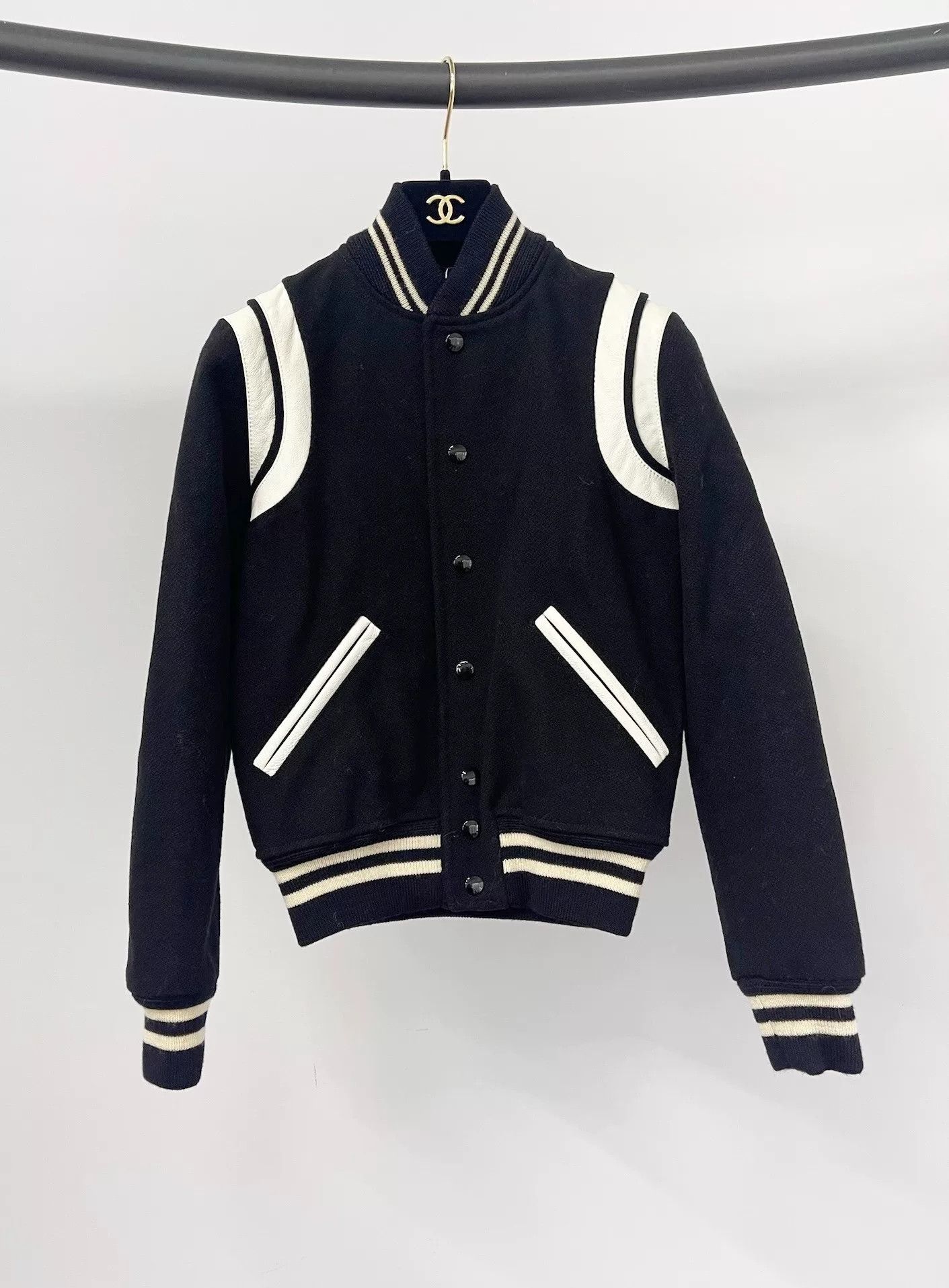 Saint Laurent Paris Saint Laurent Black White Varsity Jacket Size XXS / US 00 / IT 34 - 1 Thumbnail