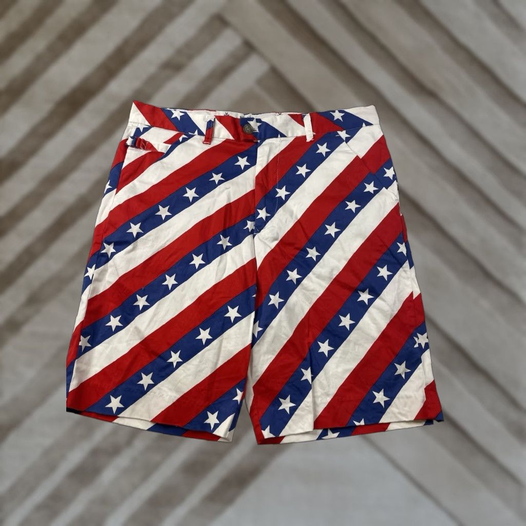 Vintage Royal & Awesome Shorts Mens 34 Red White Blue Stars Stripes Golf Chino Patriotic Blue Size US 34 / EU 50 - 1 Thumbnail