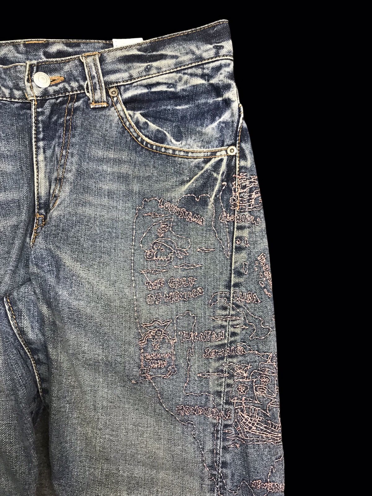 Japanese Brand 💥TWISTED LEG💥DOUBLE NAME PIRATE EMBROIDERY TWIST DENIM F410 Size US 31 - 3 Thumbnail