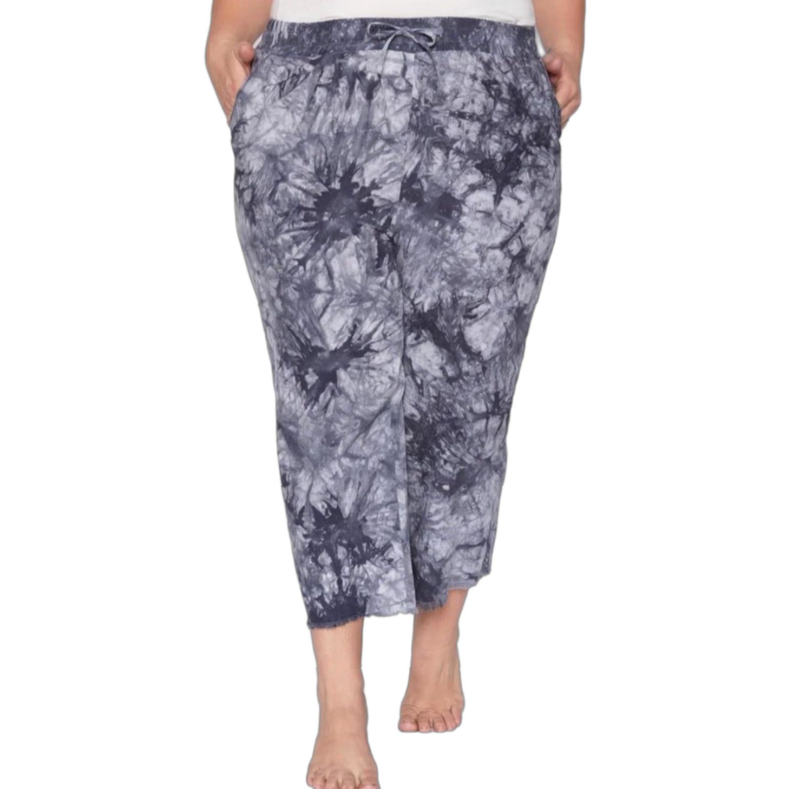 Vintage Royalty for Me NWT Women’s Linen Button Hem Flood Pants - Charcoal Tie Dye 2X - Plus Size 52% Linen 48% Viscose Size 40" / US 18 - 1 Thumbnail
