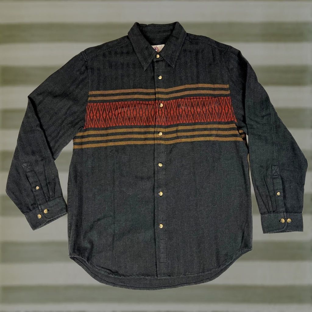 The Territory Ahead The Territory Ahead Men's Button-Up Shirt Tweed Herringbone Southwest Sz L Charcoal Cotton Blend Pockets Aztec Western - Mens Size US L / EU 52-54 / 3 - 1 Thumbnail