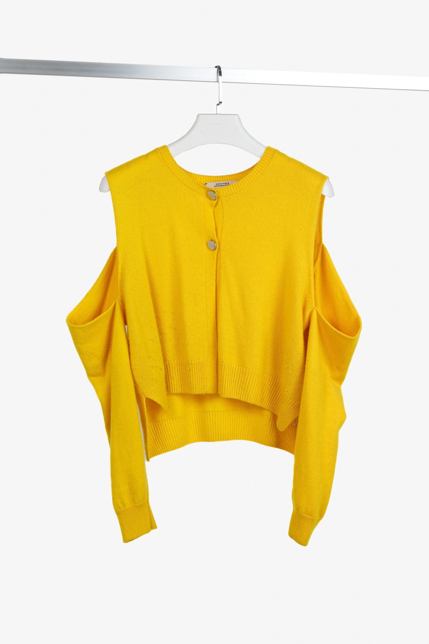 DOROTHEE SCHUMACHER Dorothee Schumacher Yellow Cashmere Cold-Shoulder Cardigan Size M / US 6-8 / IT 42-44 - 1 Thumbnail