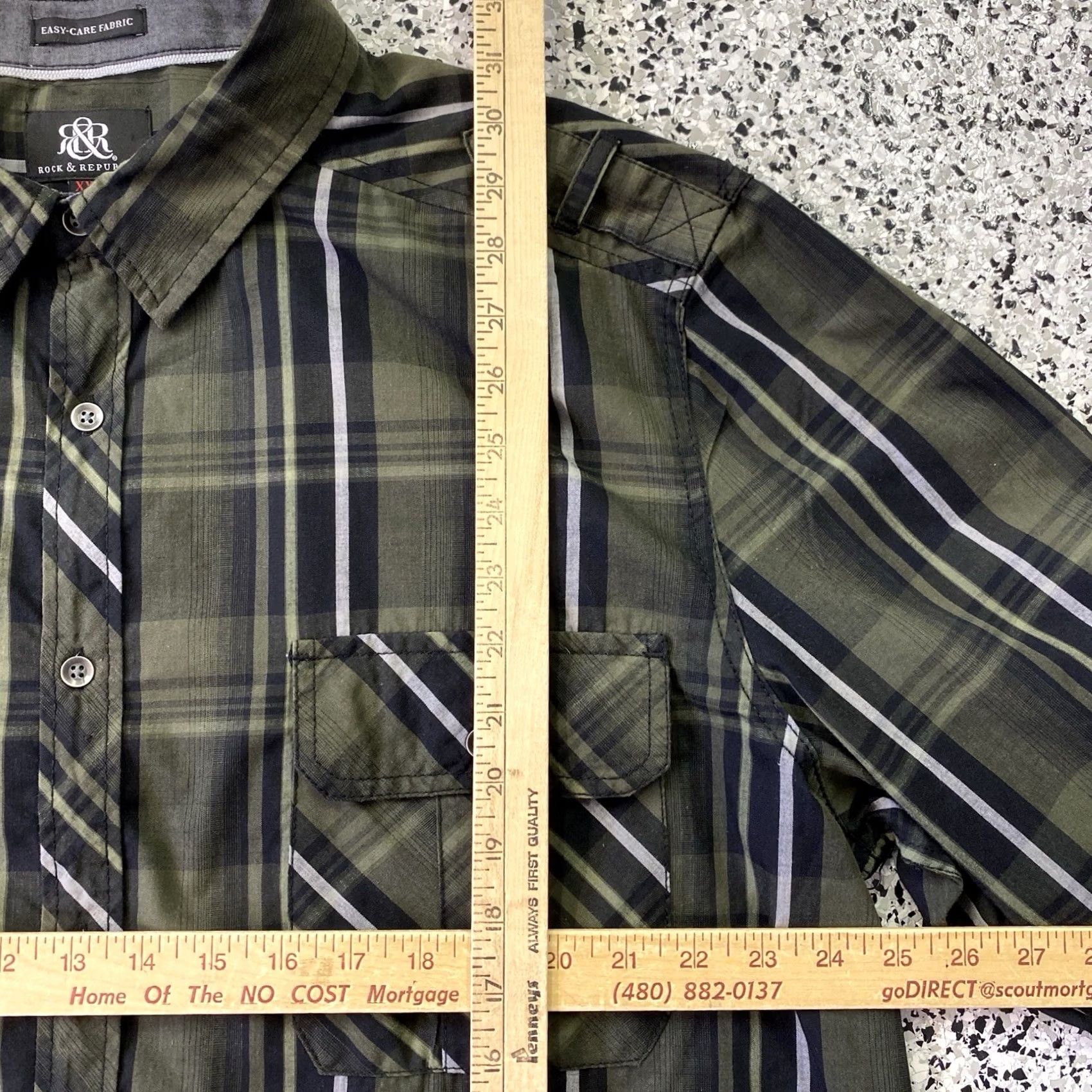Vintage Rock & Republic Shirt Button-Up Long Sleeve Plaid Green 2XL Men Easy Care Cotton Size US XXL / EU 58 / 5 - 2 Thumbnail