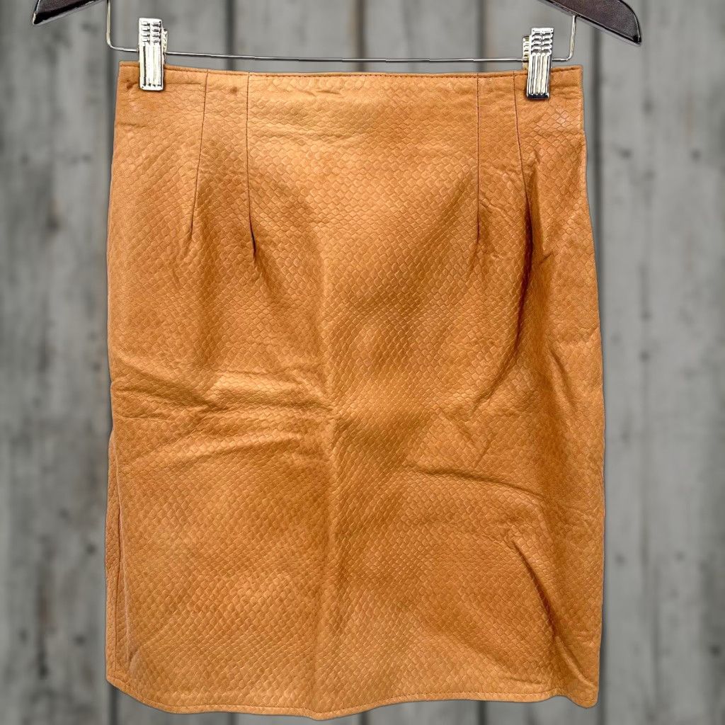 Vintage Vakko Skirt Womens 8 Brown Leather Mini Pencil Solid 90s Bohemian Size 30" / US 8 / IT 44 - 1 Thumbnail