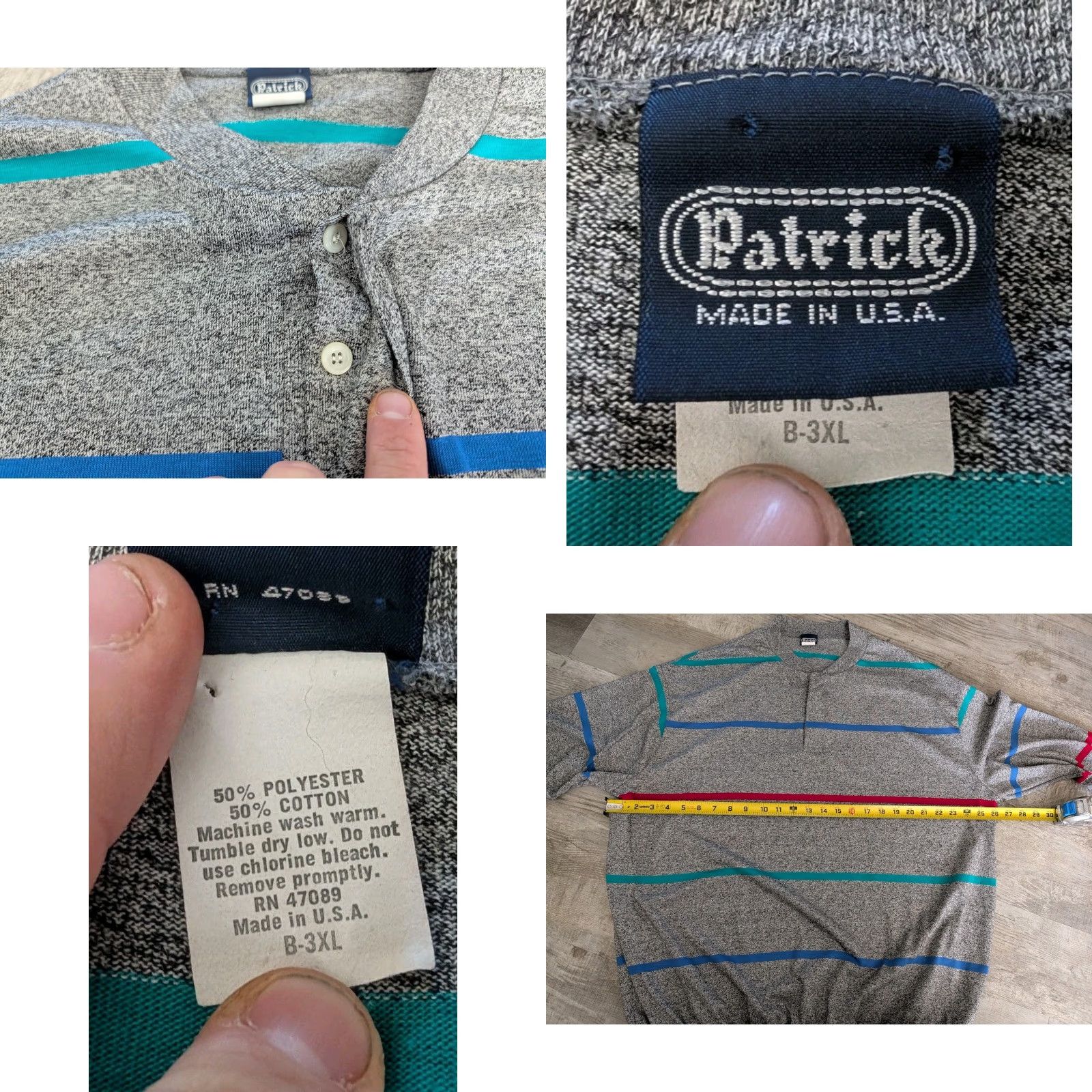 Vintage Vtg Patrick Long Sleeve Striped Henley Ribbed Shirt Size 3XL USA Made Gray Men’s T-Shirt Size US XXL / EU 58 / 5 - 8 Thumbnail