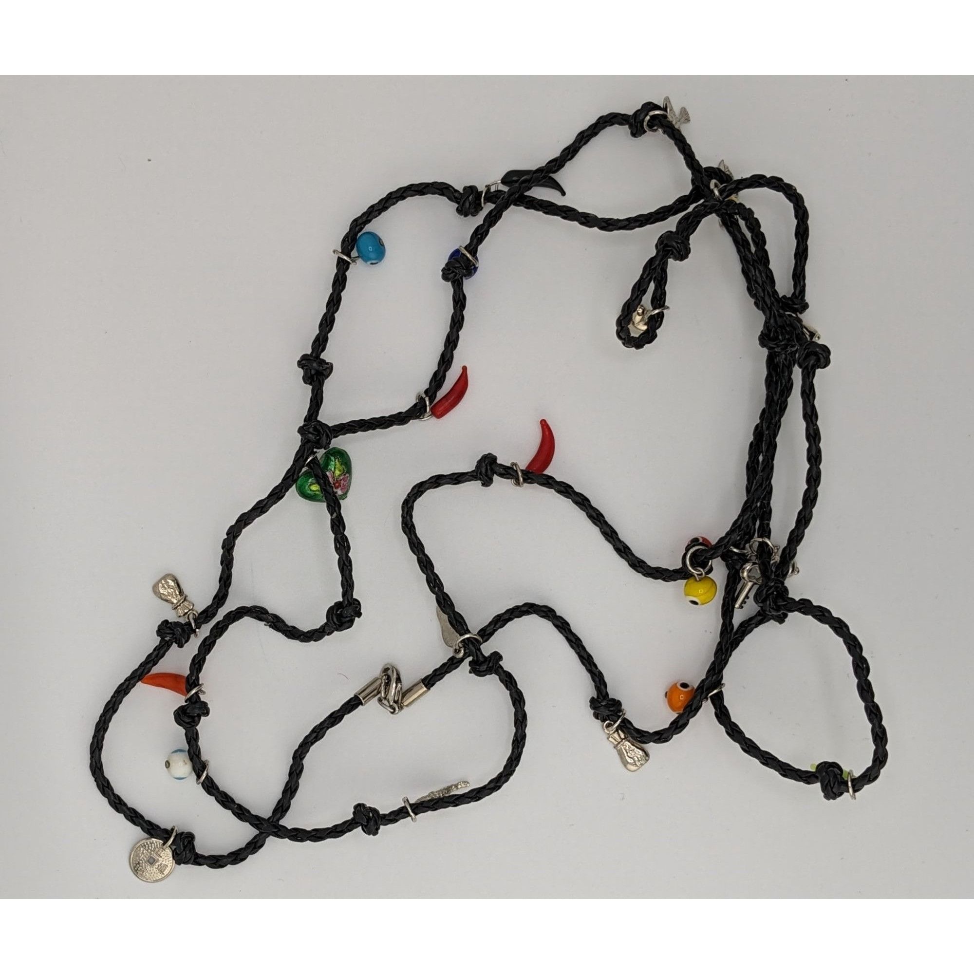 Other Vintage Glass And Metal Charm Necklace On Black Braided Cord Size ONE SIZE - 5 Thumbnail