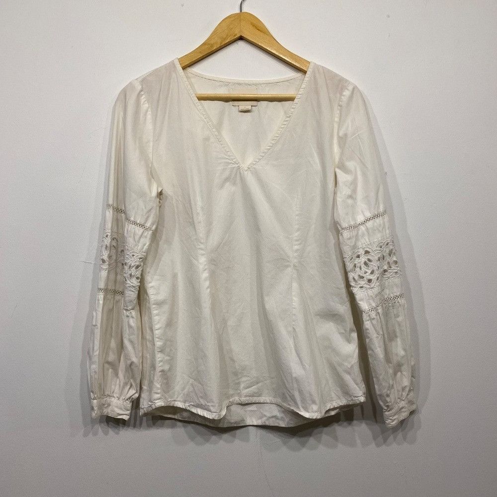 Anthropologie Anthropologie Maeve Cotton White Embroidered Peasant Top Siz Size M / US 6-8 / IT 42-44 - 1 Thumbnail