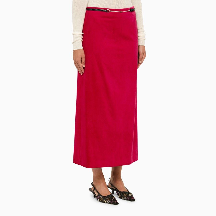 Gucci o1d2blof0824 Velvet Bloom Midi Skirt in Pink Size 27" / US 4 / IT 40 - 3 Thumbnail