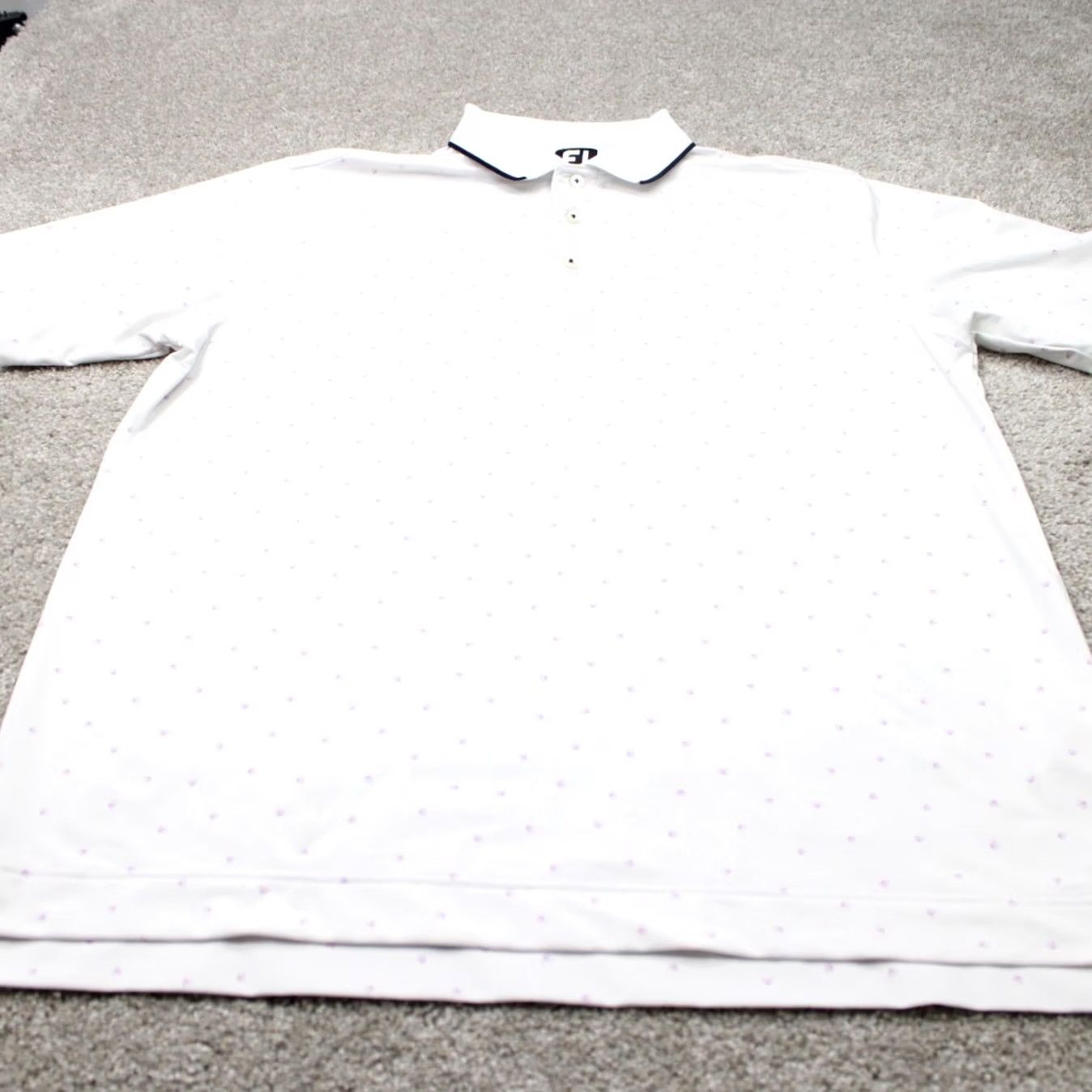 Footjoy FootJoy Polo Shirt Mens Large White All Over Print S/S Geometric 88% Polyester 12% Spandex Golf Sports Size US L / EU 52-54 / 3 - 3 Thumbnail
