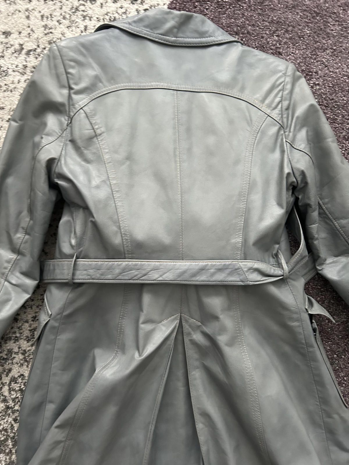 Unknown London Women's Gray Leather Trench Coat with Real Fur Collar Size S / US 4 / IT 40 - 8 Thumbnail