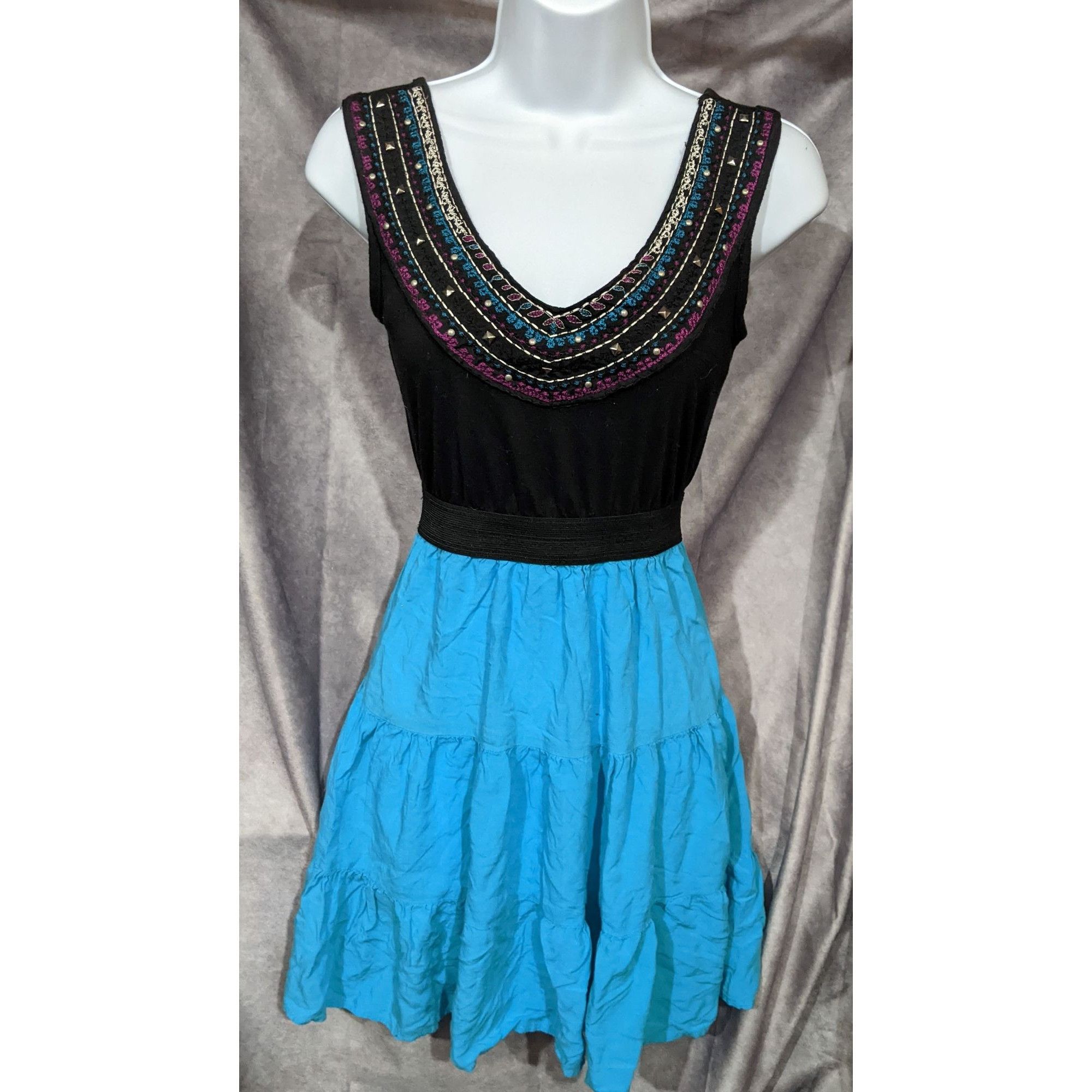 Other Delia's Black And Blue Fancy Collared Dress Size S / US 4 / IT 40 - 1 Thumbnail