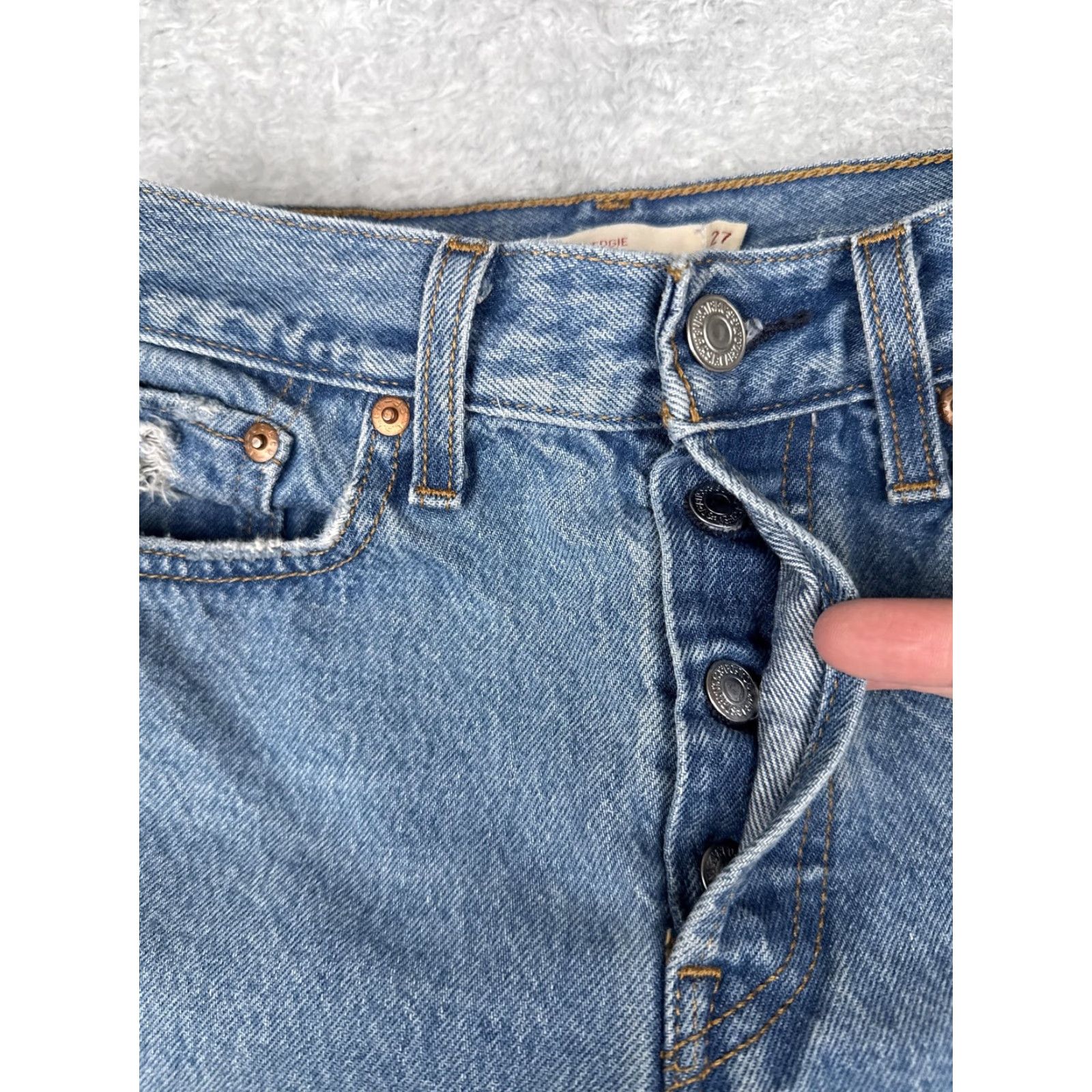 Levi's Levi's Wedgie Fit Jeans Women 27 Blue Distressed Button Fly High Rise Straight 5-Pocket Denim 100% Cotton Midi Blue Size 27" / US 4 / IT 40 - 5 Thumbnail