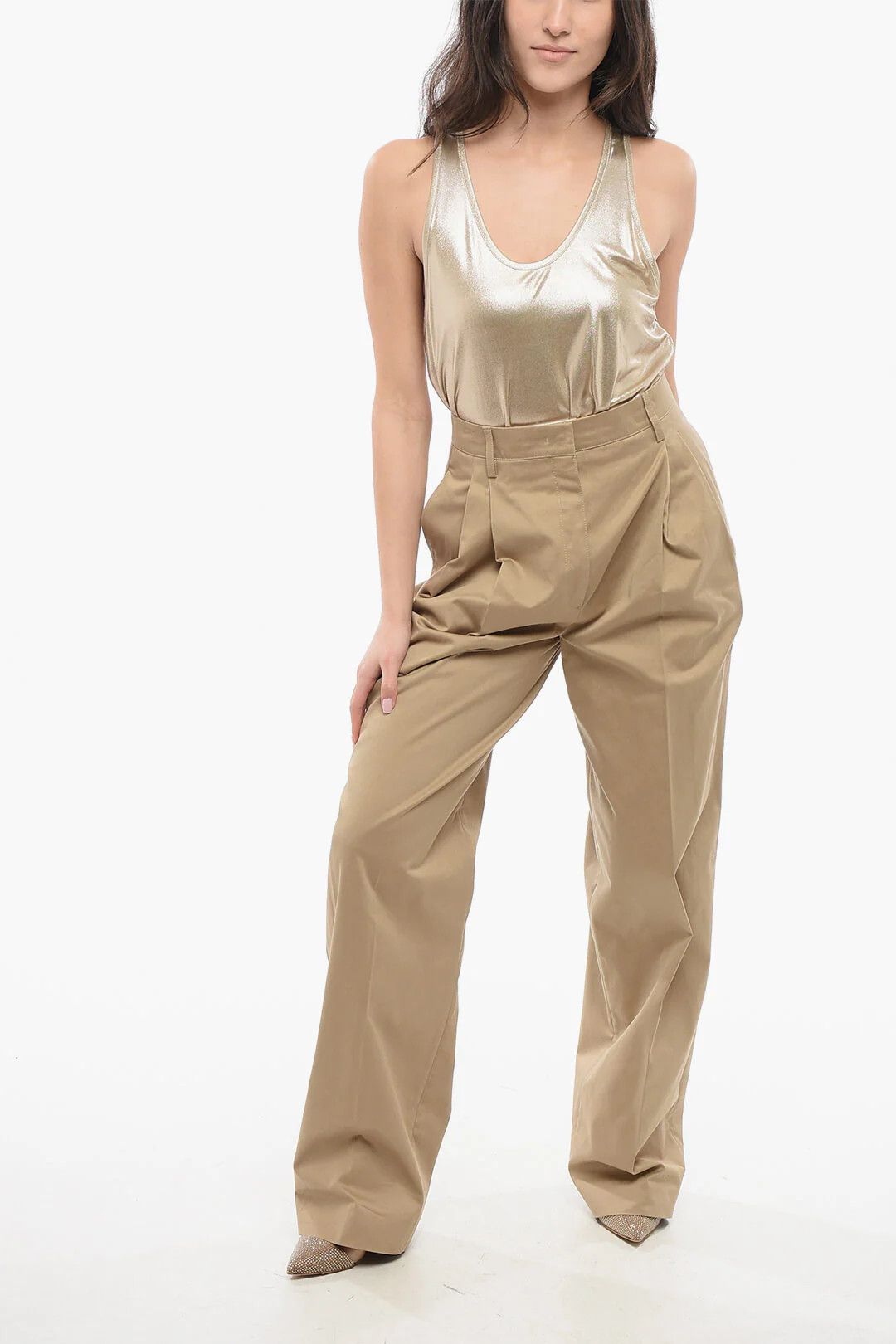 Prada og1mm0426 High-Waisted Pant in Beige Size 26" / US 2 / IT 38 - 4 Thumbnail