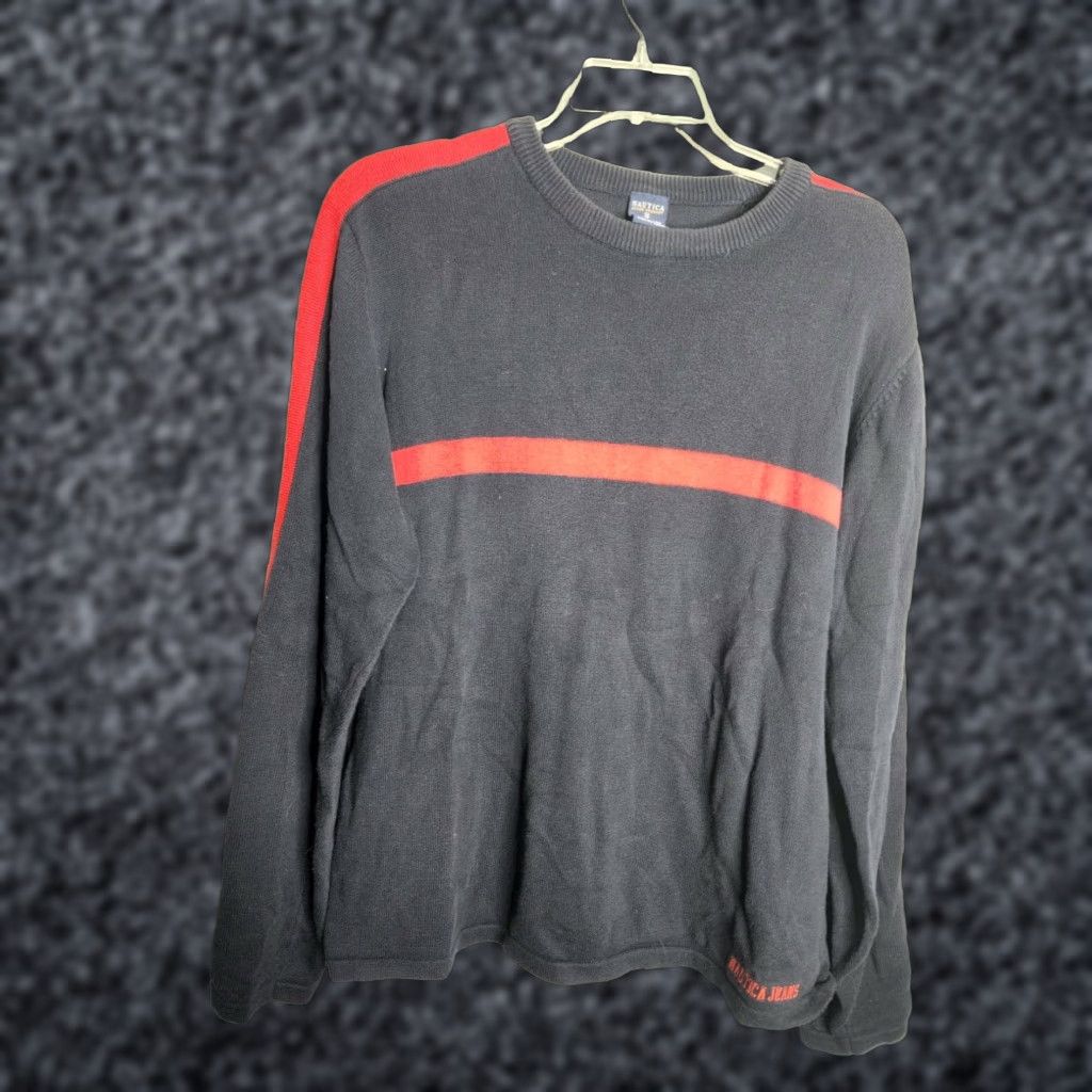 Nautica Nautica Mens XL Navy and Maroon Striped Crew Neck Sweater Size US XL / EU 56 / 4 - 1 Thumbnail