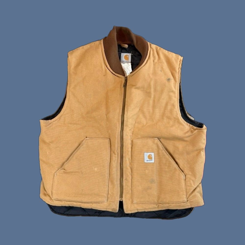 VINTAGE Carhartt Vest Chore Lined Quilt 2XL USA Brown Men's Size 2XL 90s Workwear