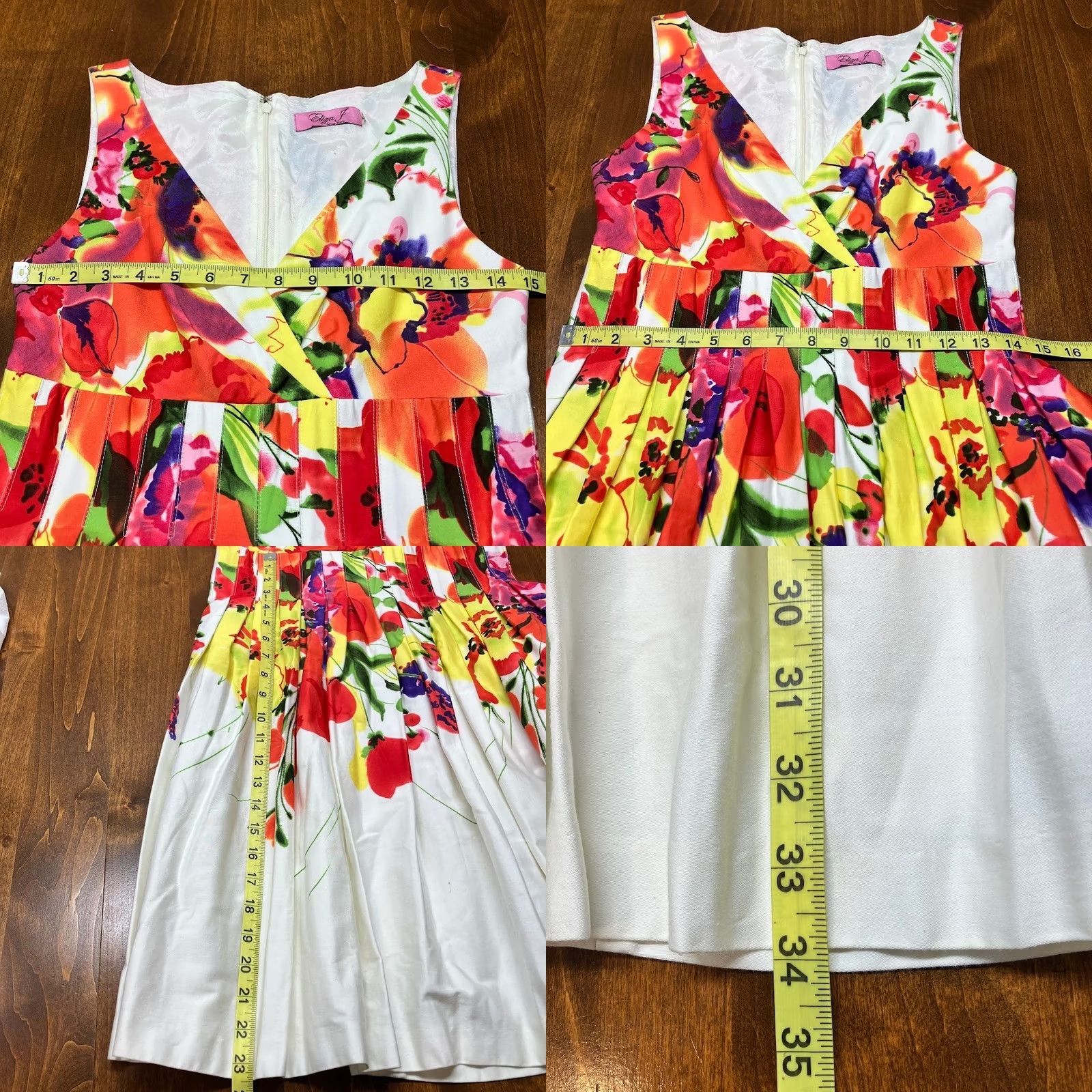 Vintage Eliza J White Floral Fit & Flare Dress Sleeveless V-Neck Size 4 Women's Knee Length Womens Size S / US 4 / IT 40 - 8 Thumbnail