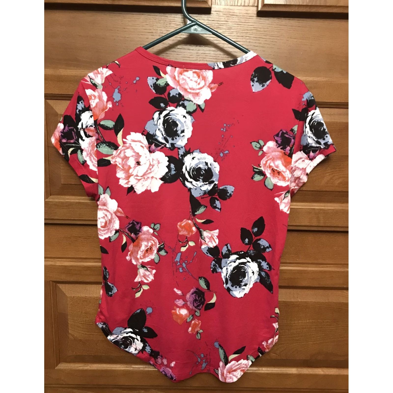 Pinko Urbanology Blouse Shirt Women XS/S Pink Floral Short Sleeve Round Neck Stretch Crisscross Front Pullover 1341 Size XL / US 12-14 / IT 48-50 - 2 Thumbnail