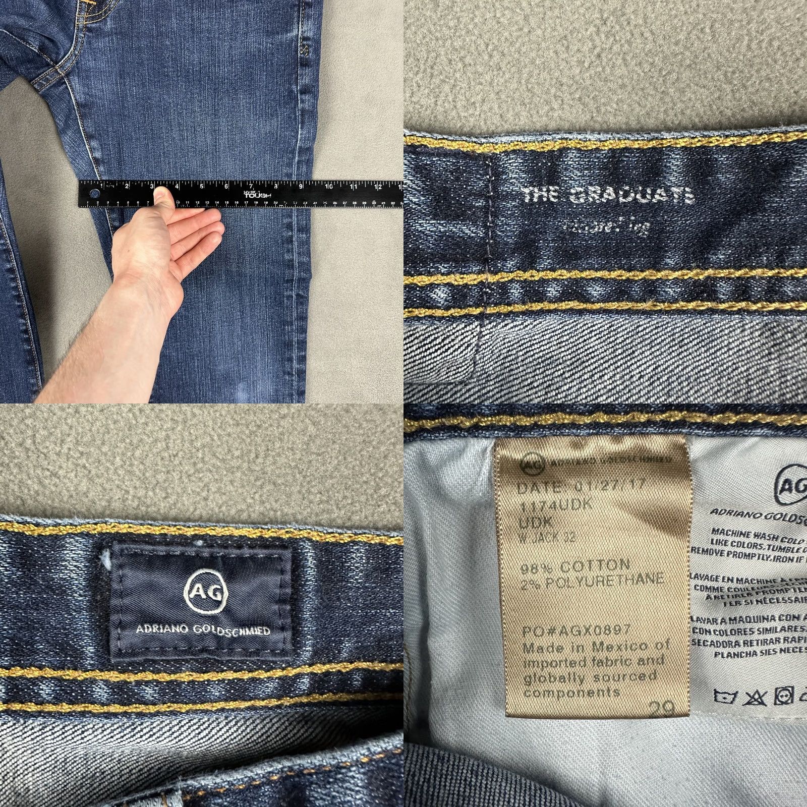 Denime AG Adriano Goldschmied Jeans Men 29 30x27 Blue Denim Tailored Leg Size US 35 - 9 Thumbnail