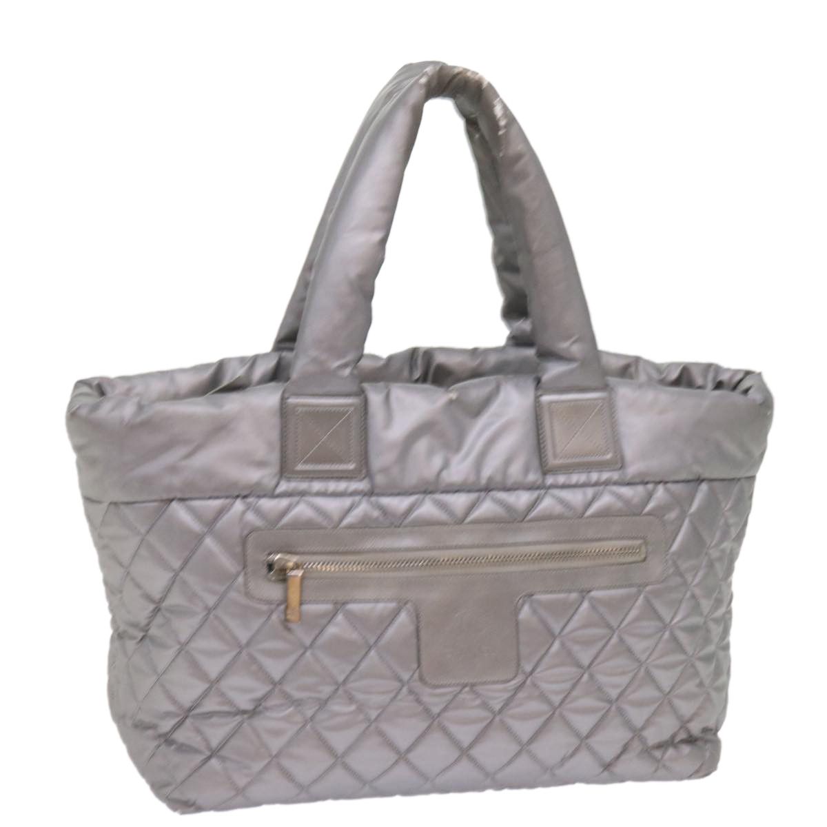 image of Chanel Cococoon Hand Bag Patent Leather Silver Cc Auth Bs10169, Women's