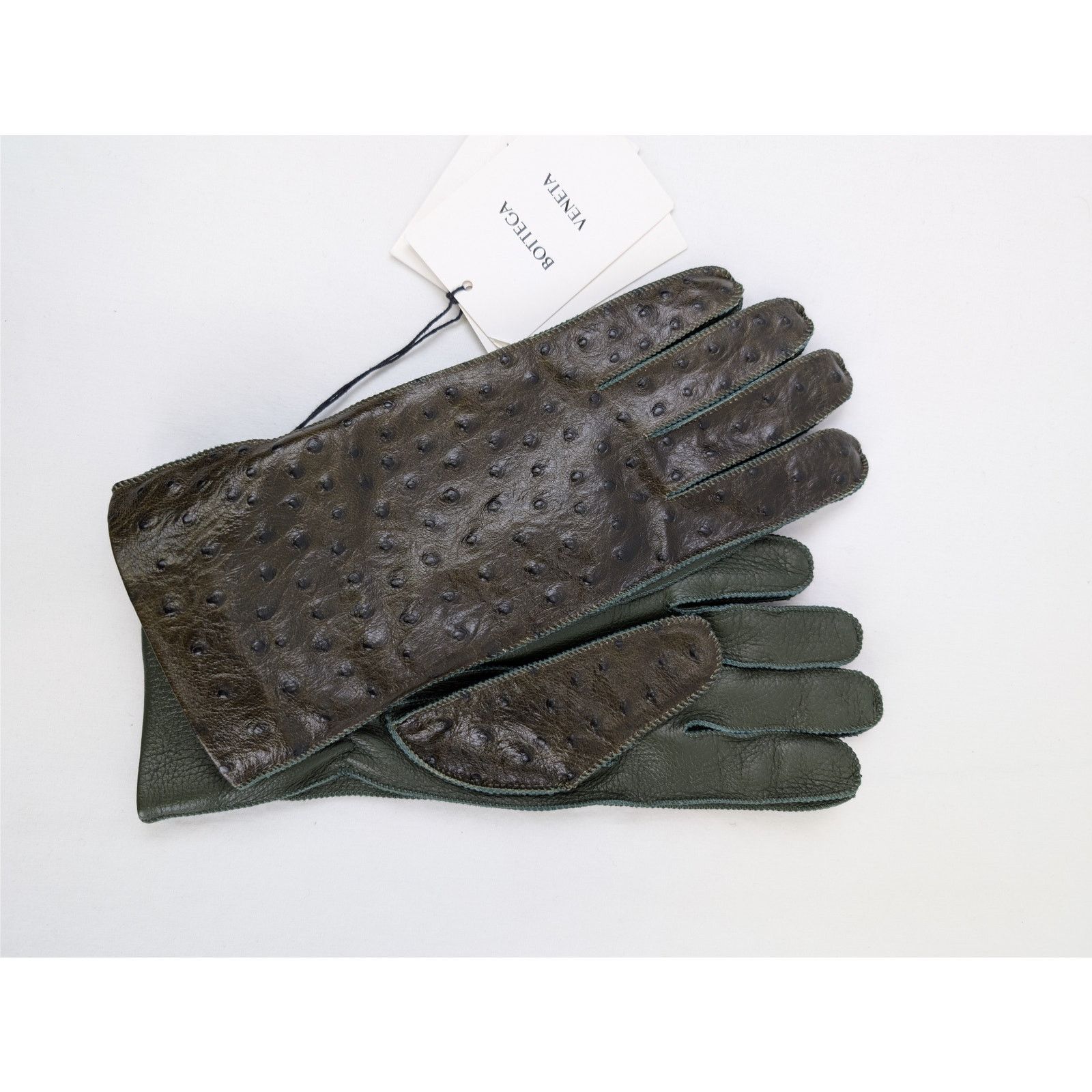 Bottega Veneta o1rshd1 Q:2/ Size:8/ Emboss Ostrich Leather Gloves Seaweed Size ONE SIZE - 9 Thumbnail