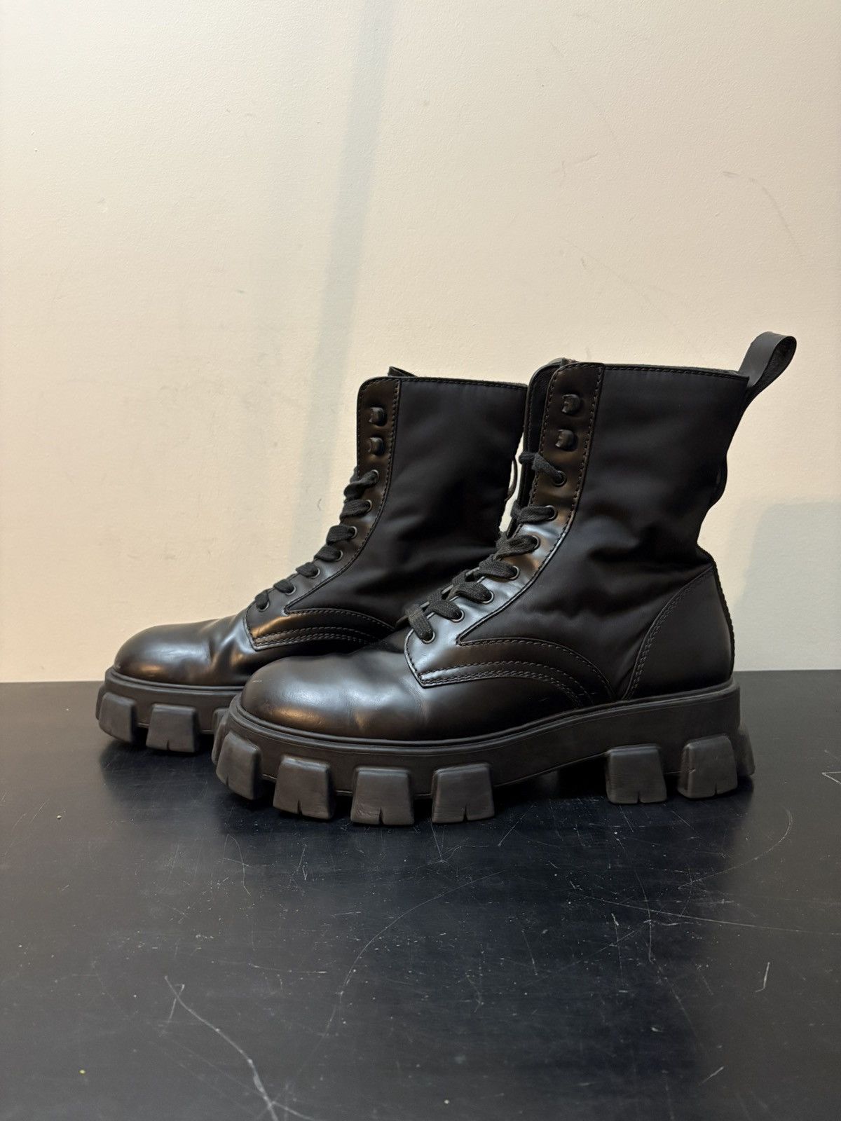 Prada Prada Re Nylon Monolith Pouch Combat Boots Black Size US 11 / EU 44 - 1 Thumbnail