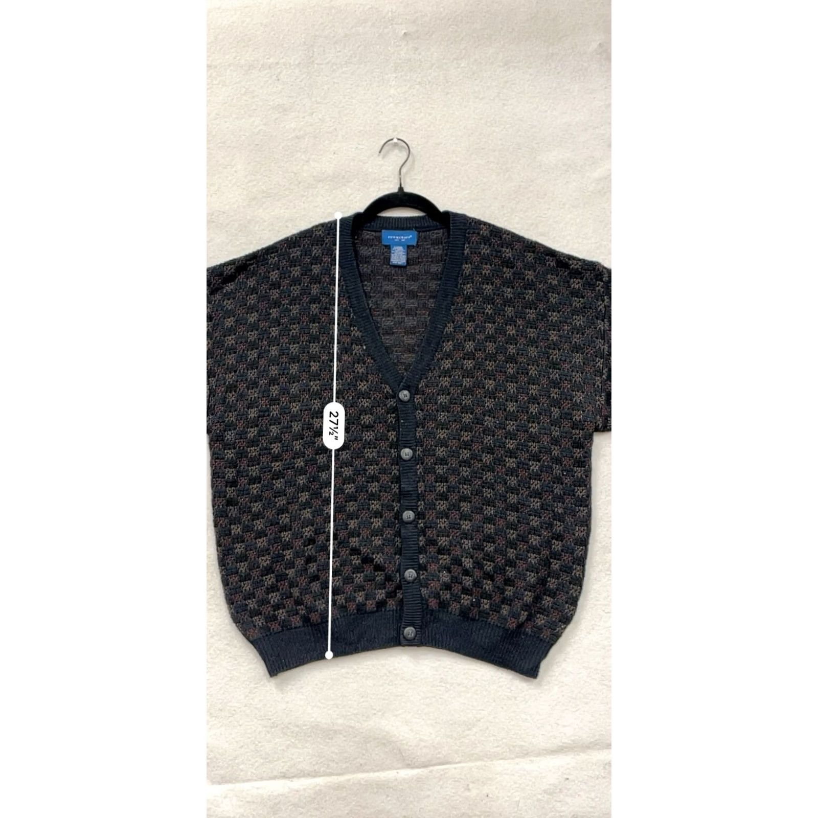 Vintage VINTAGE Towncraft Cardigan Sweater Mens L Black Checkered Pattern 6837 Size US L / EU 52-54 / 3 - 6 Thumbnail