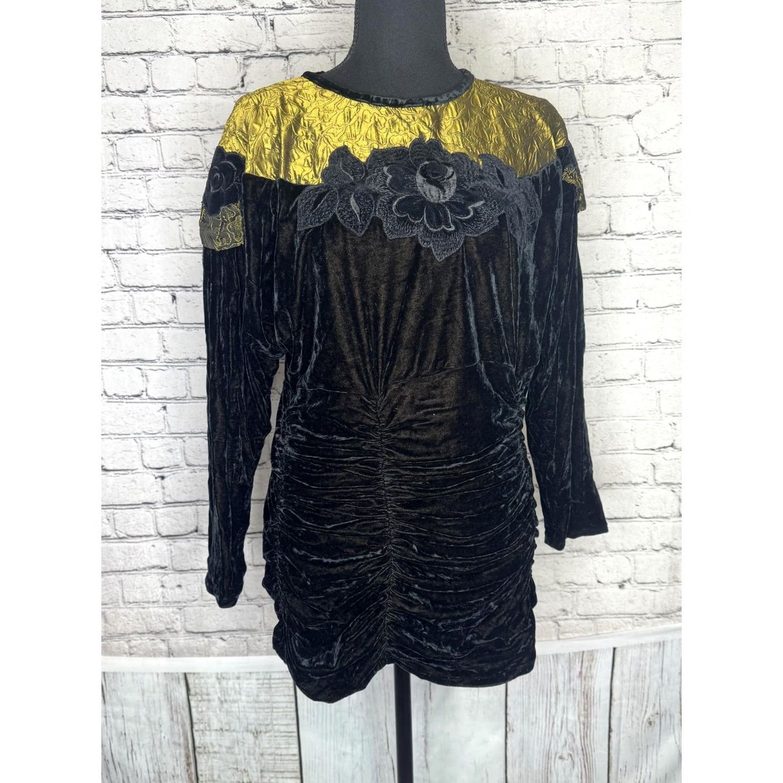 Velvet Place Vendome Mini Black Velvet Dress Women Formal Long Sleeve Size M / US 6-8 / IT 42-44 - 5 Thumbnail