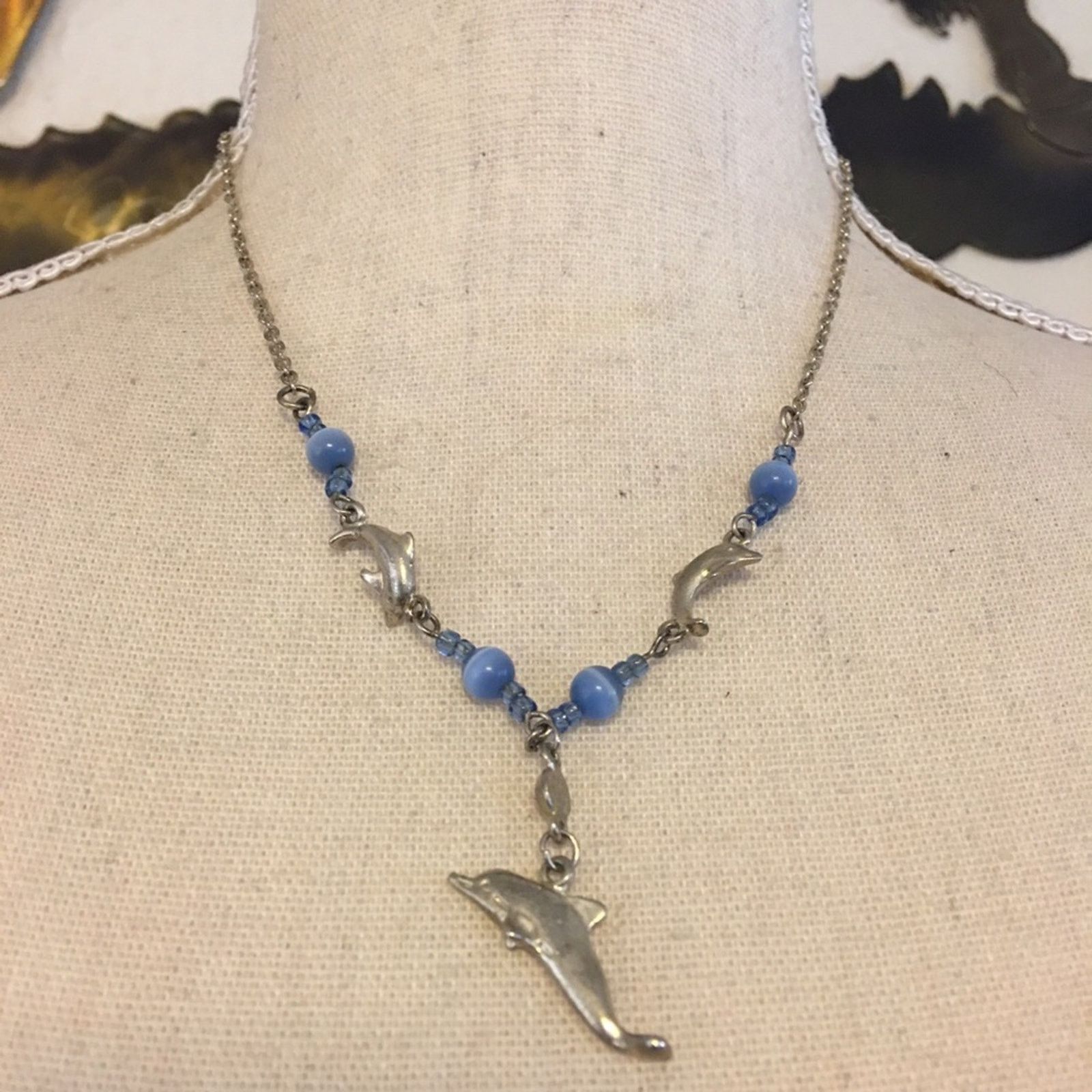 Jewelry JAY silver tone dolphin blue glass bead necklace Size ONE SIZE - 1 Thumbnail