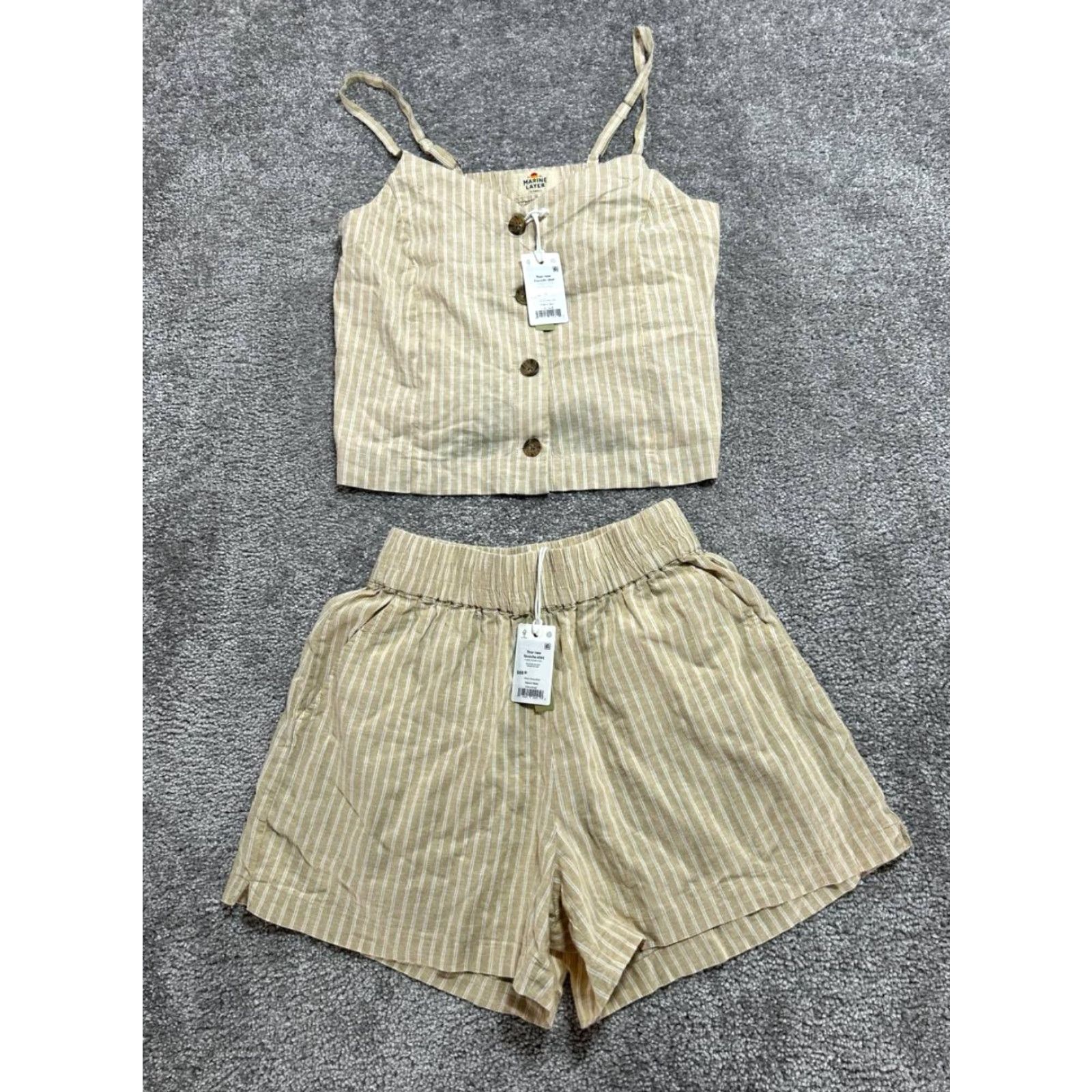 Marine Layer Celeste Hemp 2 Piece Set Swimwear Women XS Beige Natural Stripe New