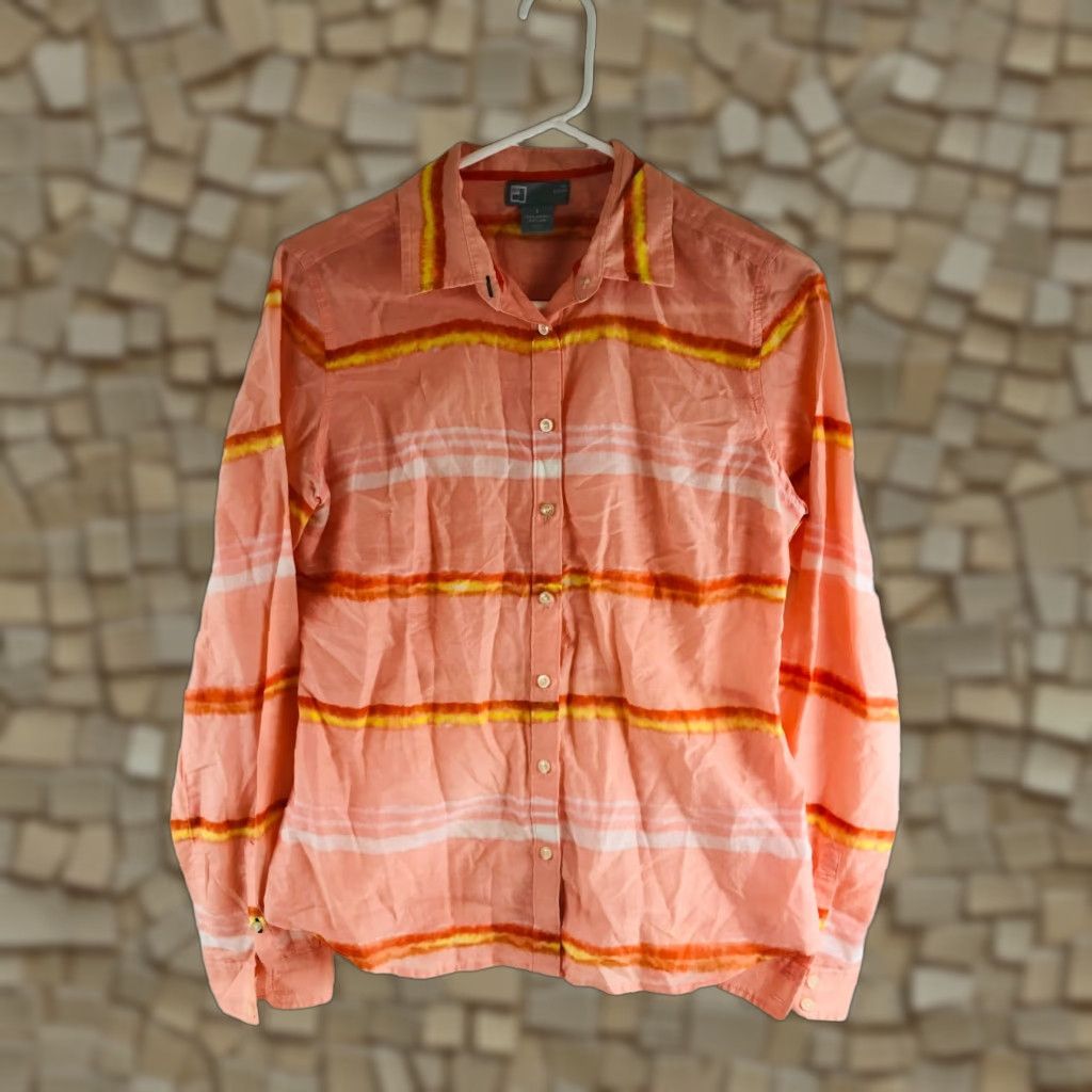 Vintage JCP Blouse Women's S Silk Blend Button Up Long Sleeve Orange Yellow Peach Size S / US 4 / IT 40 - 1 Thumbnail