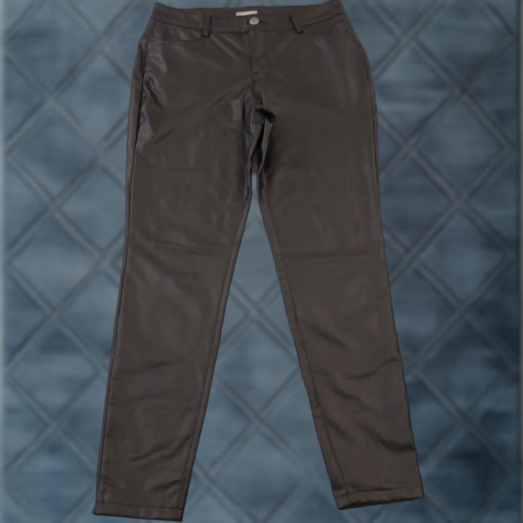 Vintage Maurices Ankle Pants Womens Size 14 Black Faux Leather Pockets 32x29.5 High Rise Straight Leg Flat Front N/A Size 36" / US 14 / IT 50 - 1 Thumbnail