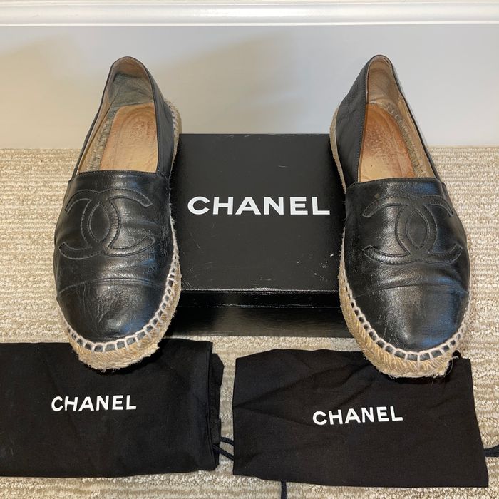 Chanel Chanel Black Lambskin Leather Logo CC Espadrilles Size 38 EU