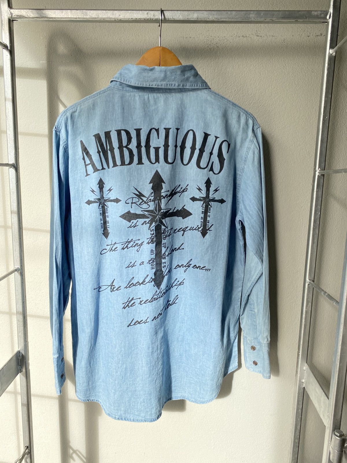 Designer GHOST OF HARLEM Light Blue Script Denim Shirt Size US L / EU 52-54 / 3 - 2 Thumbnail
