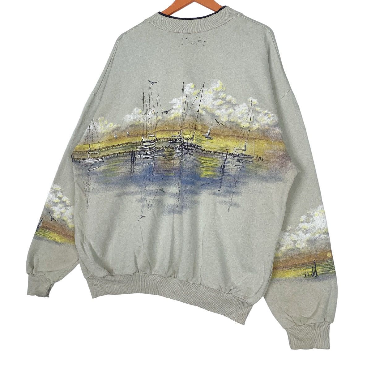 Designer × Vintage Sailboat Sunset Half Button Sweatshirt Pullover Jumper Size US XL / EU 56 / 4 - 7 Thumbnail