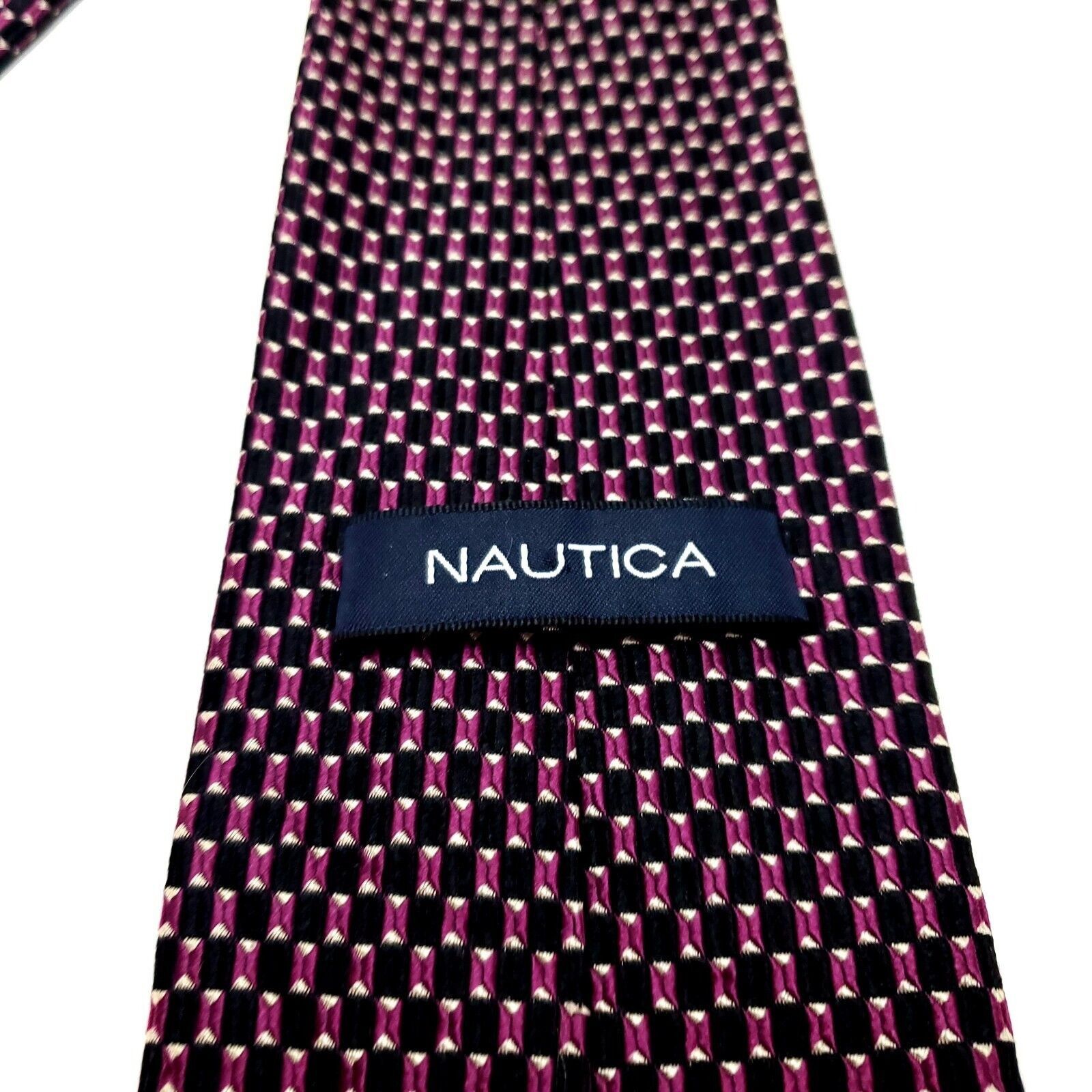 Nautica Nautica Silk Tie Woven Purple Black Geometric Size ONE SIZE - 4 Thumbnail