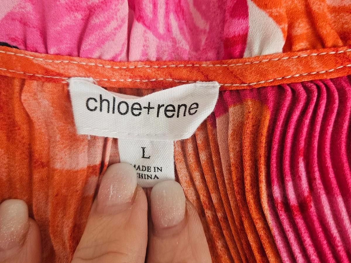 chloma Chloe+Rene Vibrant Floral Pleated Dress #370 Size L / US 10 / IT 46 - 5 Thumbnail
