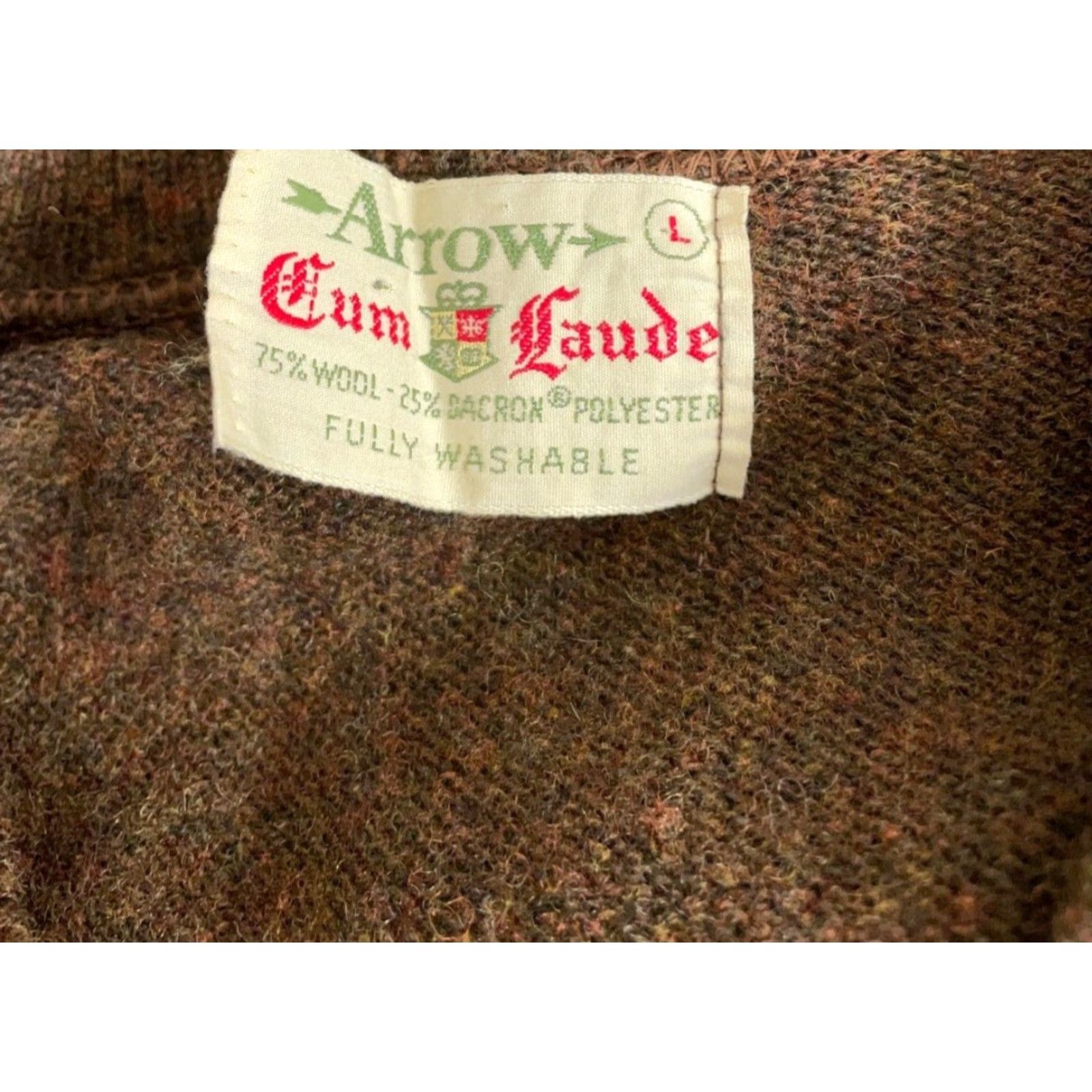 Arrow VTG Arrow V-Neck Wool Blend Sweater Adult Medium Brown Mens 70s Size US L / EU 52-54 / 3 - 4 Thumbnail