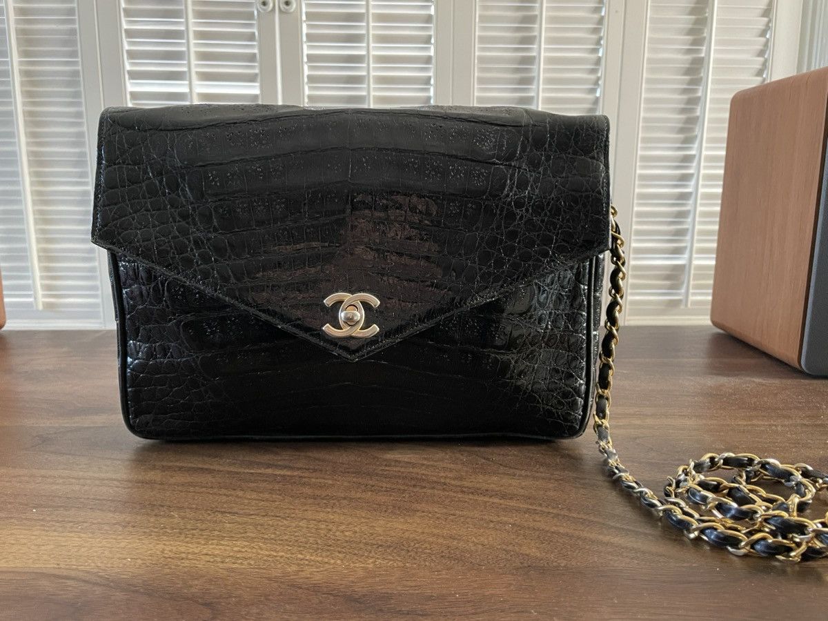 image of Vintage Chanel Black Alligator Skin Handbag, Women's