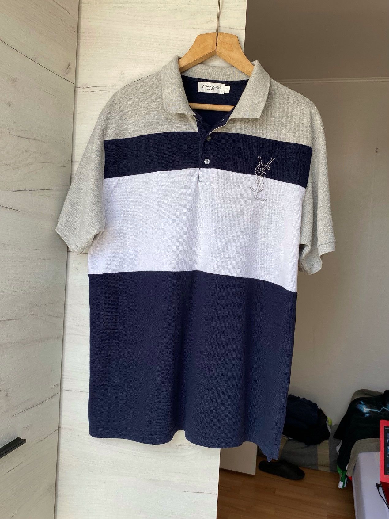 Yves Saint Laurent Vintage Yves Saint Laurent YSL Striped Polo Shirt Big Logo Size US XXL / EU 58 / 5 - 1 Thumbnail