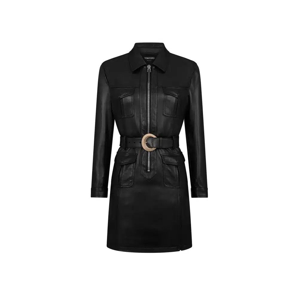 Tommy Hilfiger o1loc1c0725 ABL131 Leather Safari Dress in Black Size M / US 6-8 / IT 42-44 - 1 Thumbnail