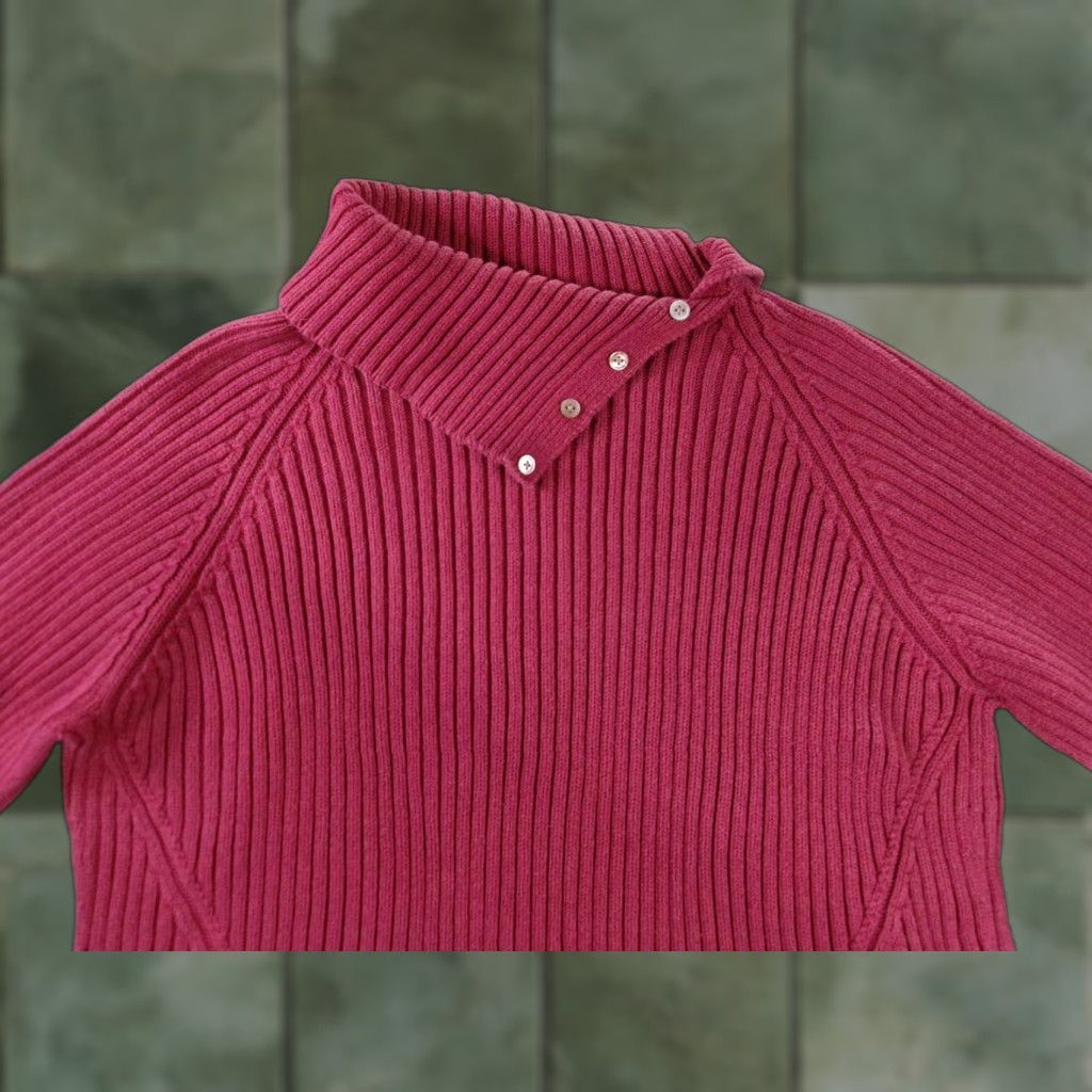Lands' End Lands' End Sweater Womens M Ribbed Funnel Neck Button Raglan Cotton Burgundy Size M / US 6-8 / IT 42-44 - 1 Thumbnail