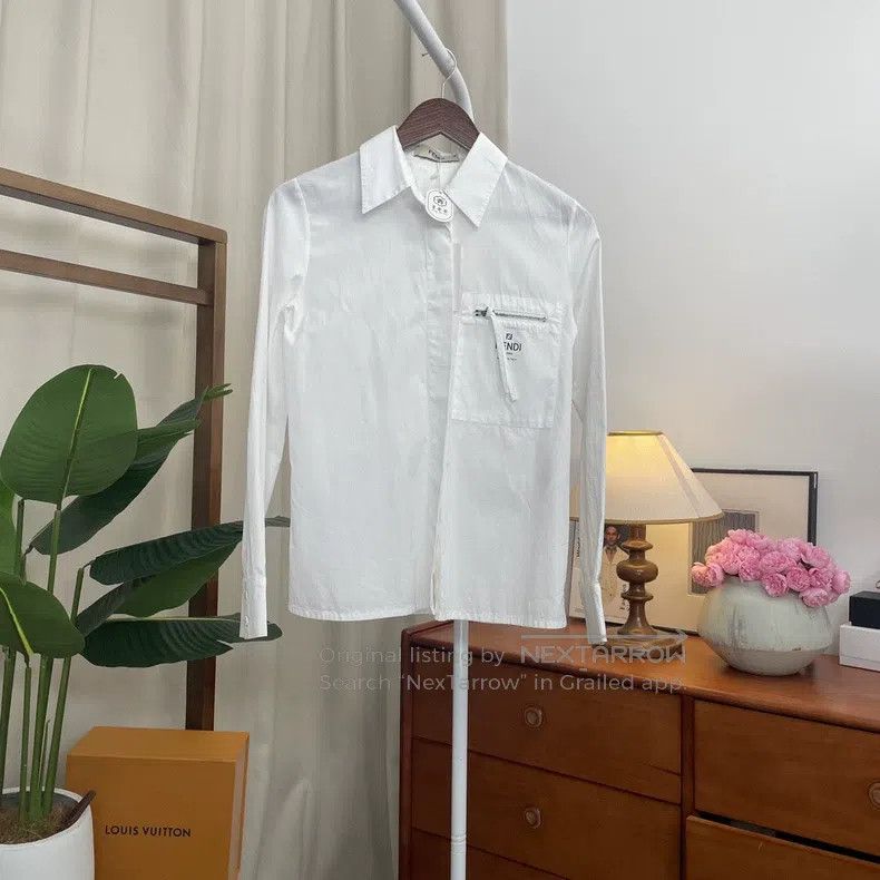 Fendi Fendi Letter Logo Printed Collar Long Sleeve Shirt Size XXS / US 00 / IT 34 - 1 Thumbnail