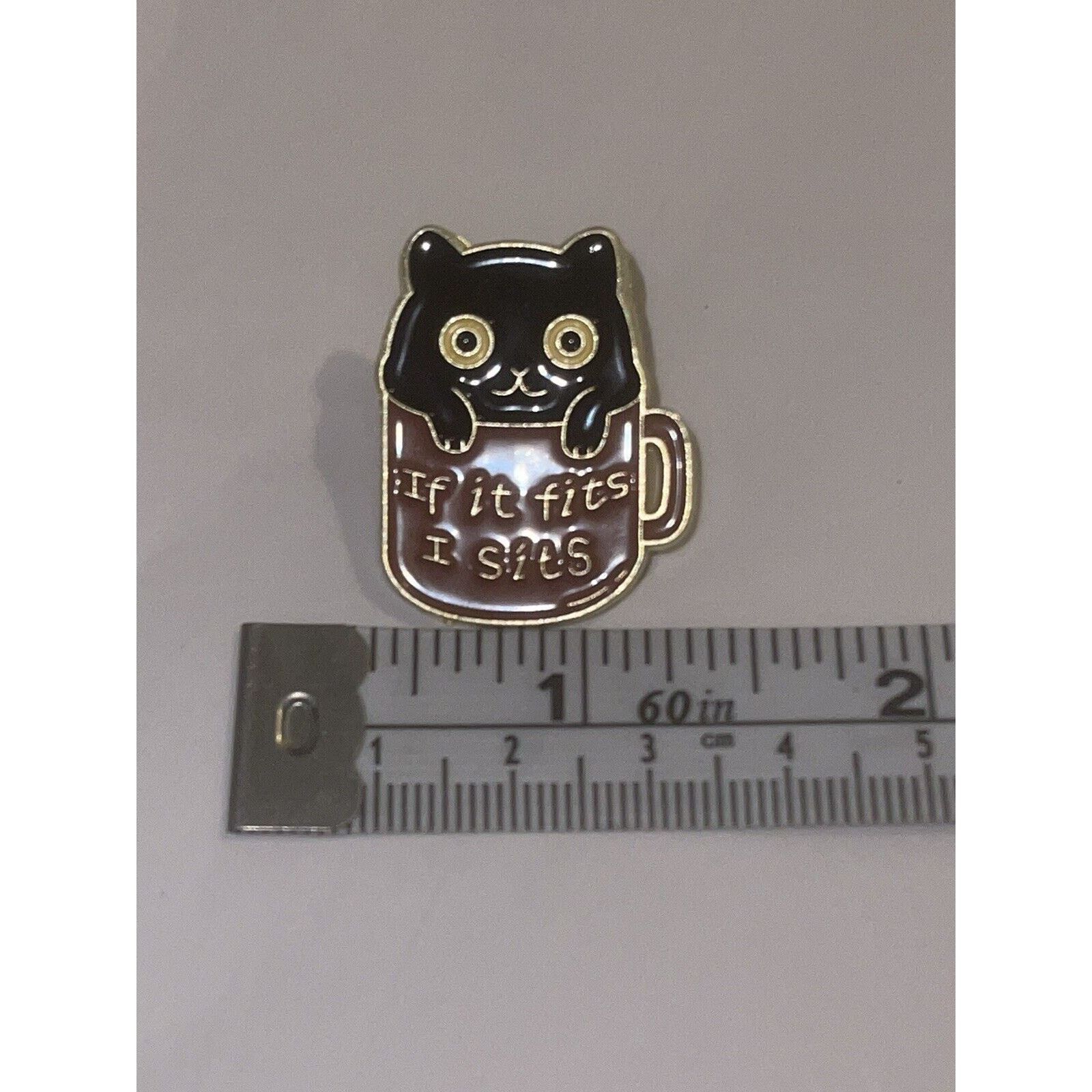 Other Black Cat Coffee If I Fits I Sits Pin Brooch Size ONE SIZE - 1 Preview