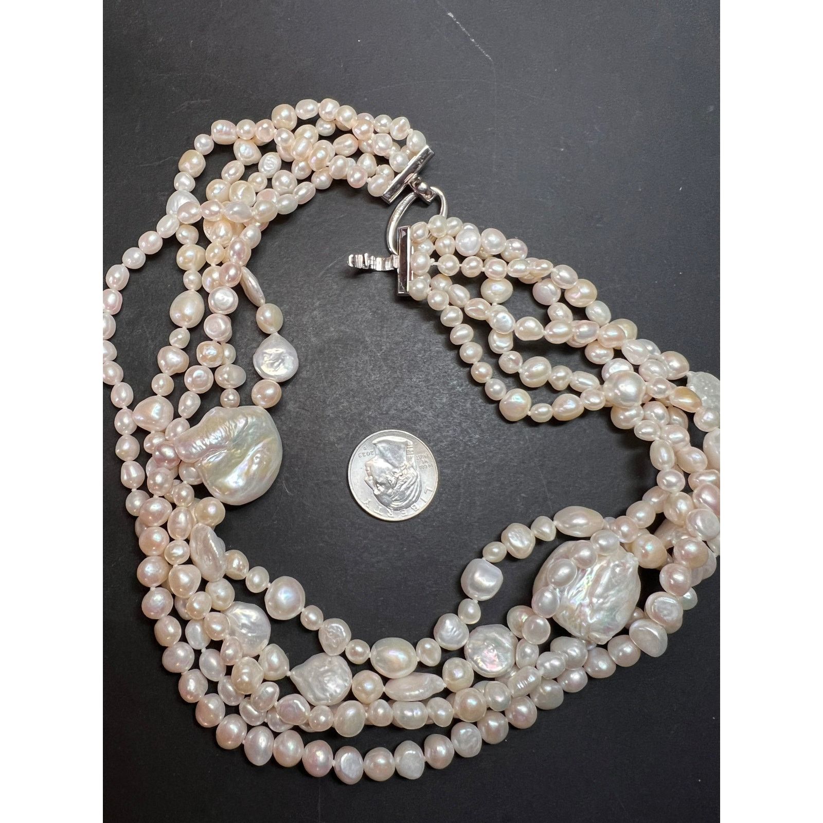 Other Lucas Lameth pearl 5 strand necklace with 925 silver clasp Size ONE SIZE - 4 Thumbnail
