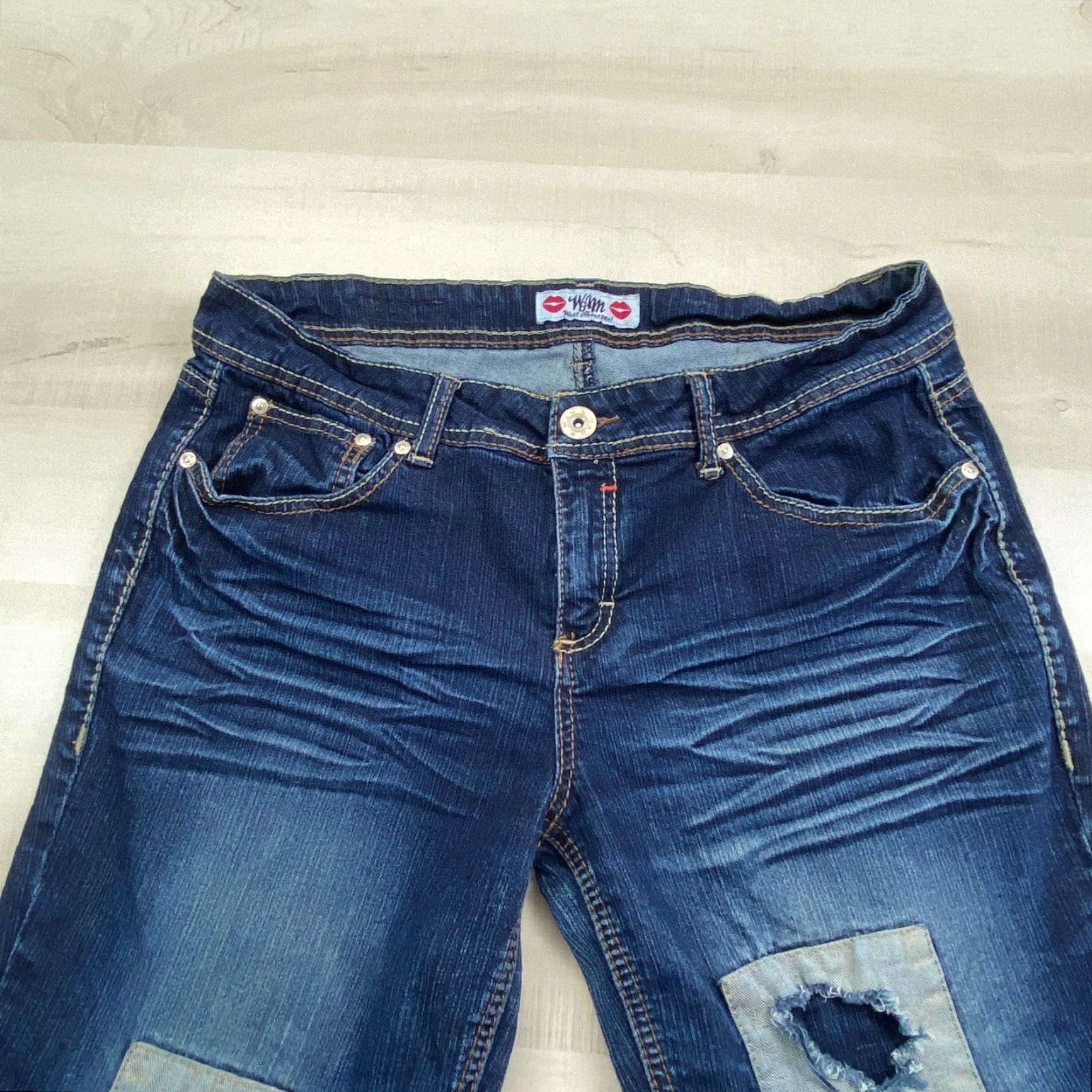 Vintage What About Me Womens Dark Wash Distressed Bootcut Jeans Juniors 11 Blue Size 32" / US 10 / IT 46 - 2 Thumbnail
