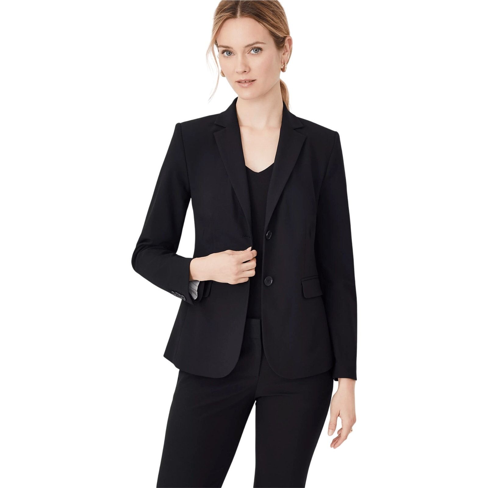 Ann Taylor Ann Taylor Classic Notched Two-Button Black Blazer | Sz 8 Size M / US 6-8 / IT 42-44 - 1 Thumbnail