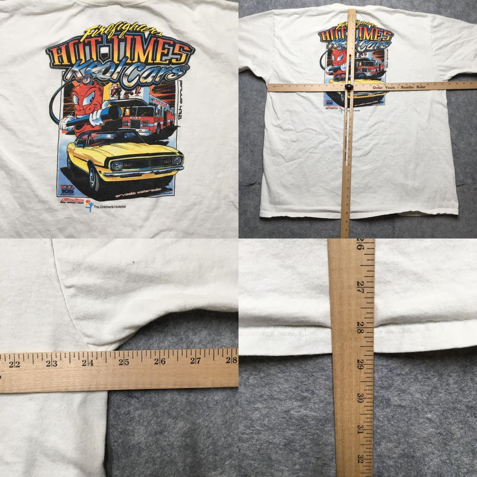 Anvil VINTAGE Firefighters Hot Times Kool Cars Shirt Mens 2XL White Car Show 90s Size US XXL / EU 58 / 5 - 8 Thumbnail